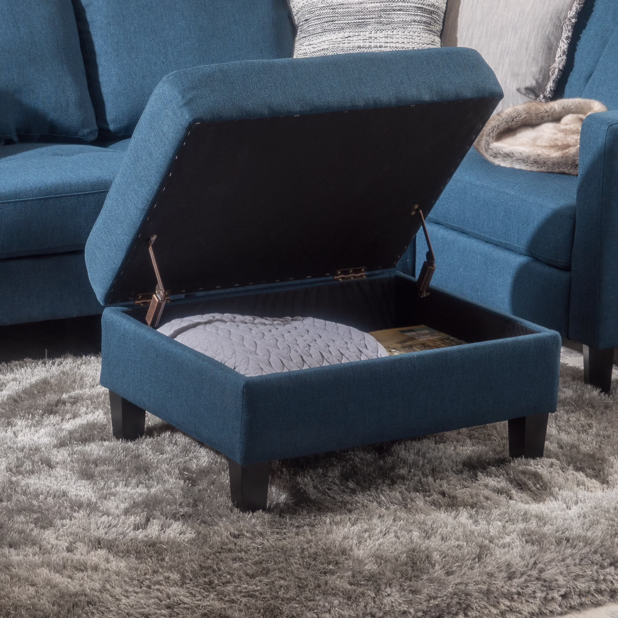 Noble House Fabric Storage Ottoman,Dark Blue