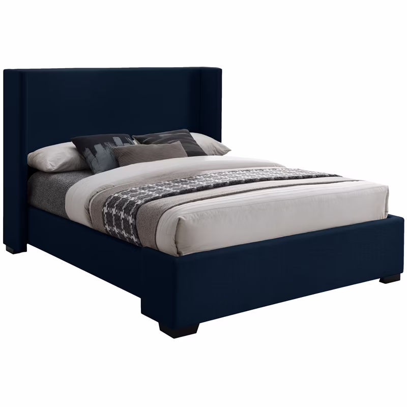 Meridian Furniture Oxford Navy Linen Textured Fabric Queen Bed