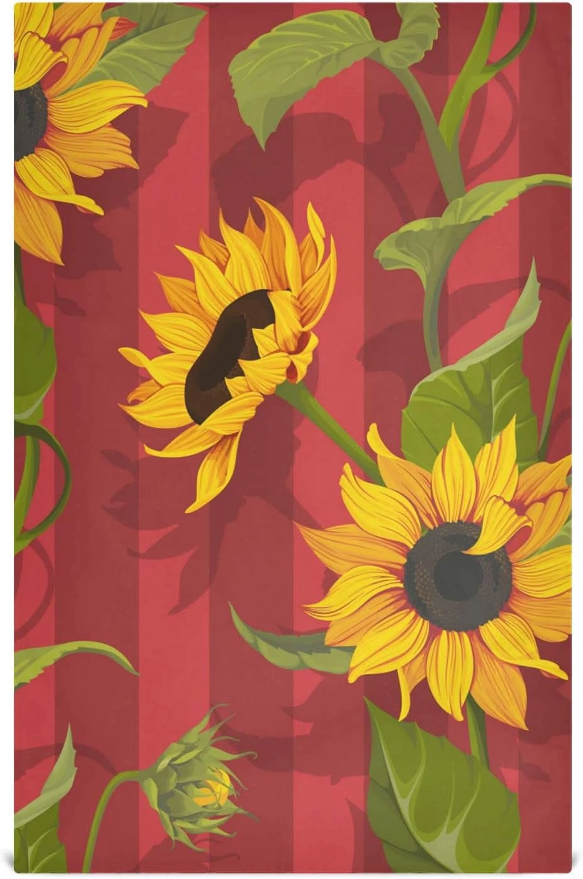 GZHJMY Sunflower Red Stripes Kitchen Towels Set of 4 Dishcloths Hand Towels Tea Towels Ultra Absorbent for Cleaning Washing Drying Dishes Tableware 28'' x 18''
