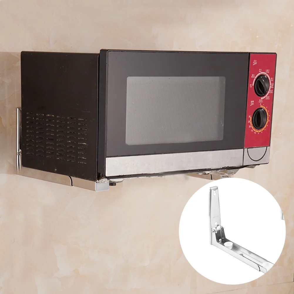Leylor Kitchen Storage -Household 304 Stainless Steel Folding Telescopic Microwave Oven Wall-Mounted Holder Bracket Storage Shelf