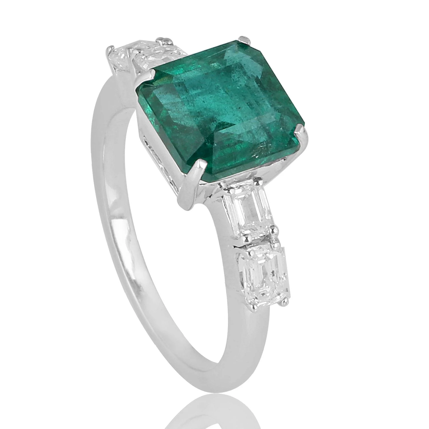 4.70 Ct. Emerald Gemstone Cocktail Ring Diamond 18k White Gold Handmade Jewelry