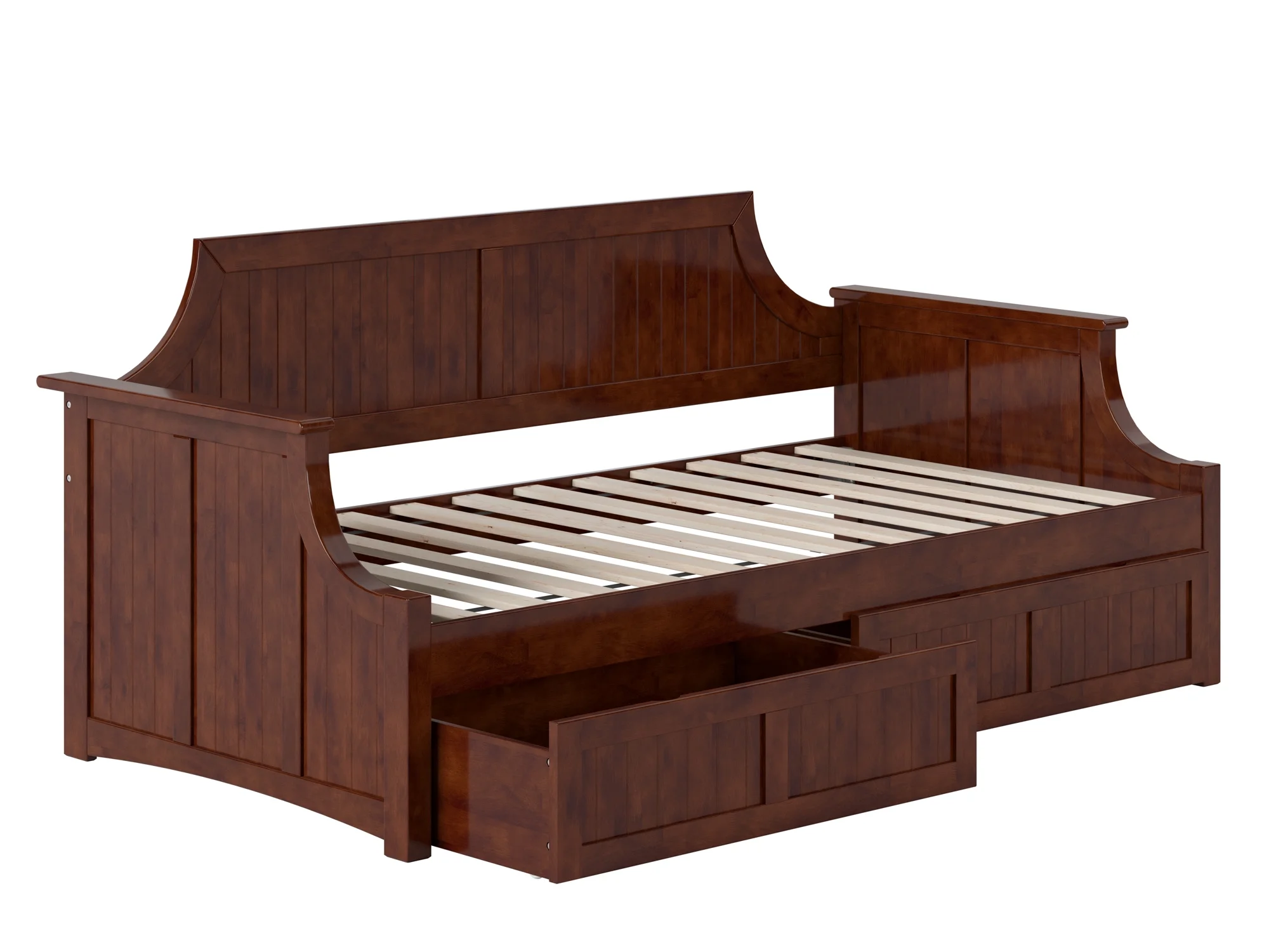 AFI Twin Daybed with 2 Storage Drawers Solid Wood Cambridge Day Bed Design, Walnut Finish