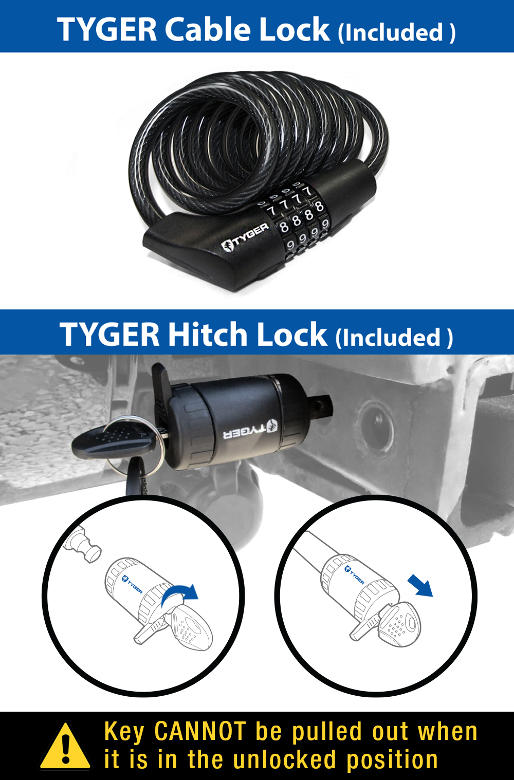 Tyger Auto TG-RK3B101S 3-Bike Hitch Mount Bicycle Carrier Rack | Free Hitch Lock & Cable Lock | Fits both 1.25