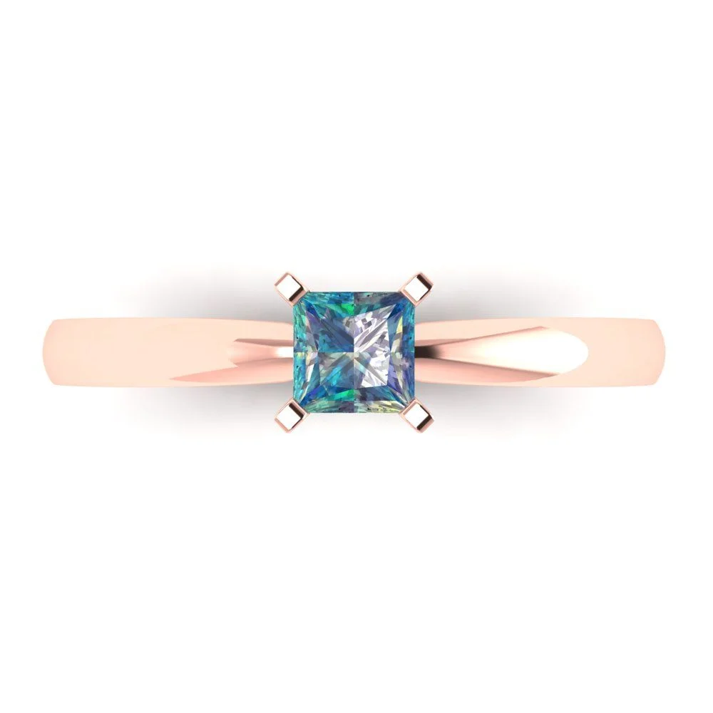 0.5 ct Brilliant Princess Cut Clear Simulated Diamond 18K Rose Gold Solitaire Ring SZ 6.75