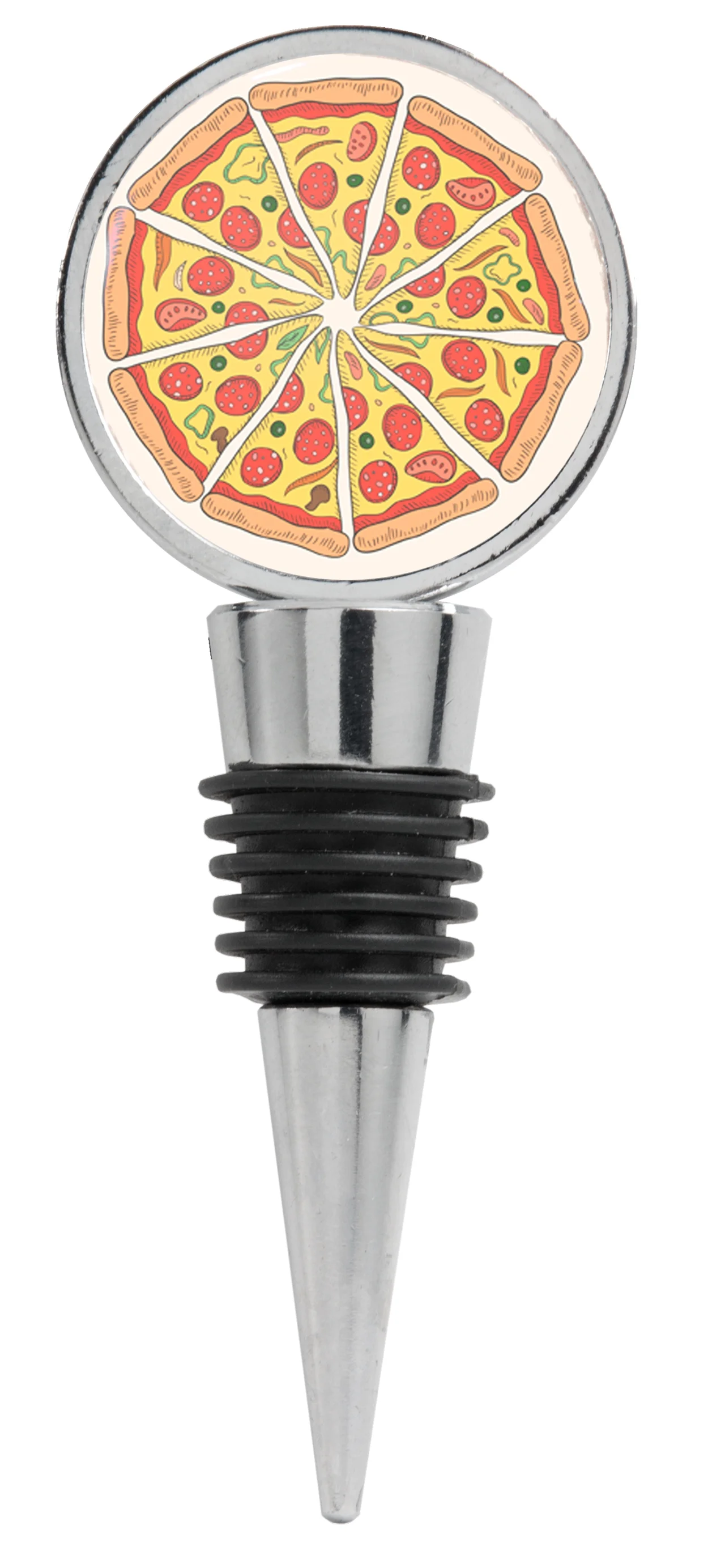 Supreme Pizza Illustration Cut into Pieces Wine Stopper