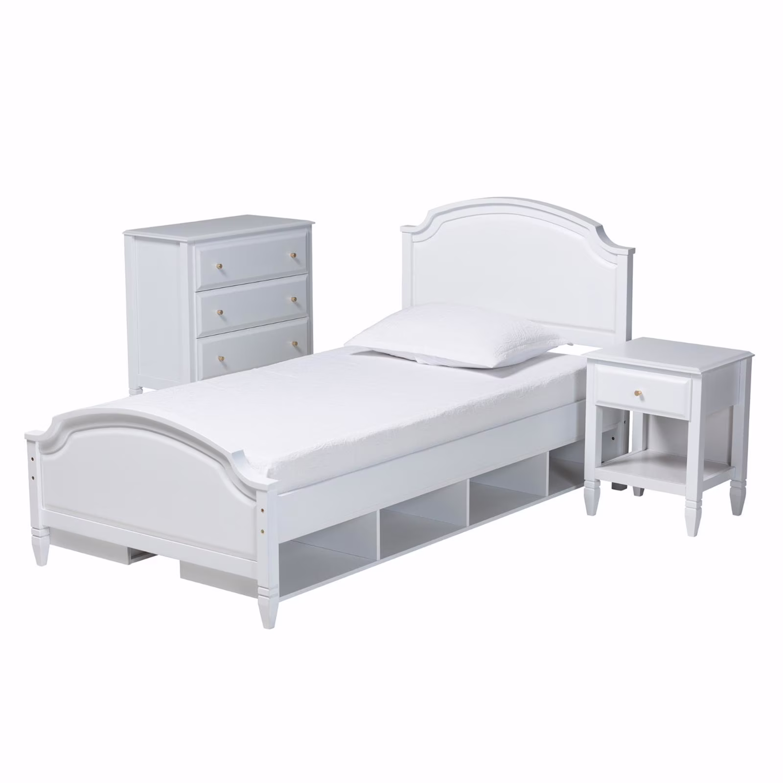 Baxton Studio Elise White Finished Wood Twin Size 3-Piece Bedroom Set