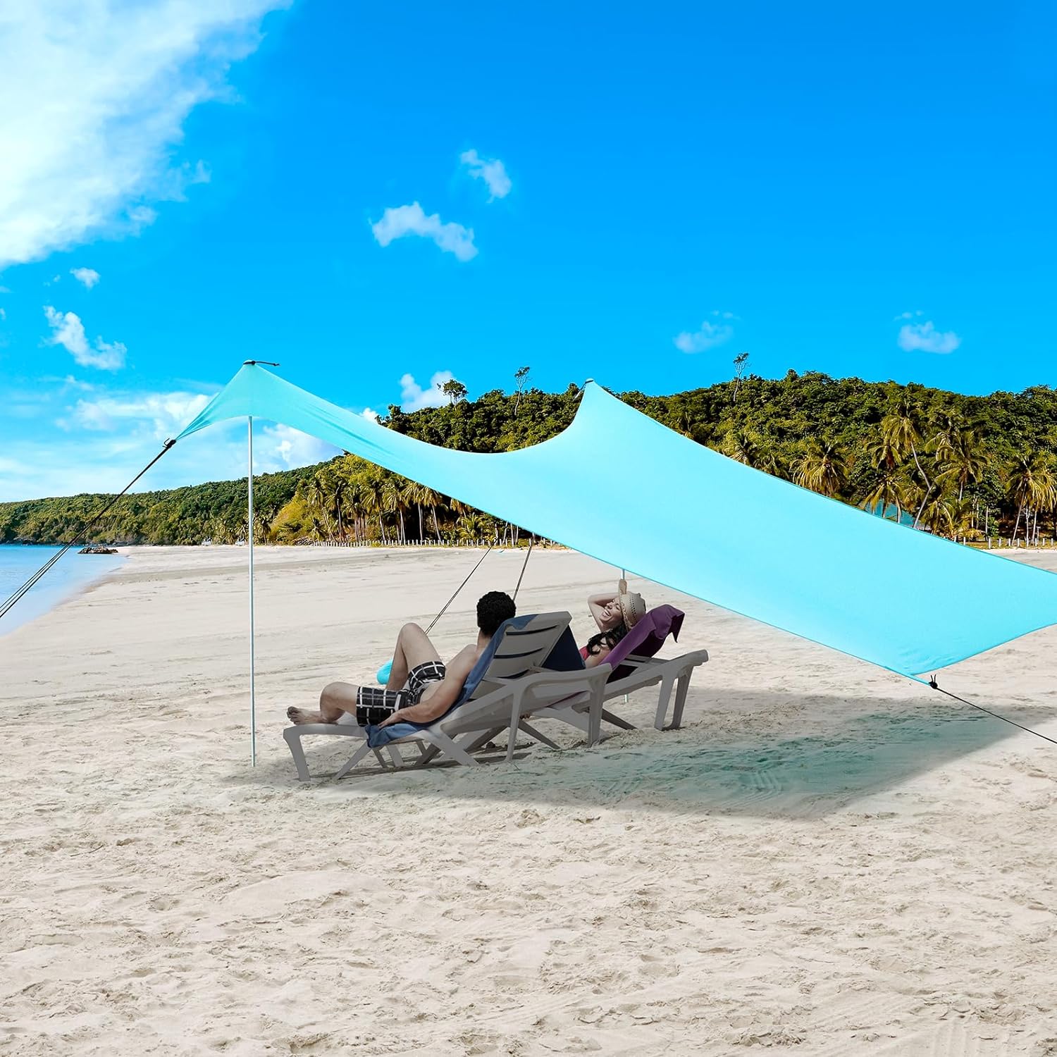 Beach Shade Canopy - Windproof Beach Tent UPF50+, Portable Outdoor Sunshade for Family, Couples - Shelter with 4 Aluminium Pole and 8 Sandbags for Beach Camping Fishing Picnics Park(10×10FT)