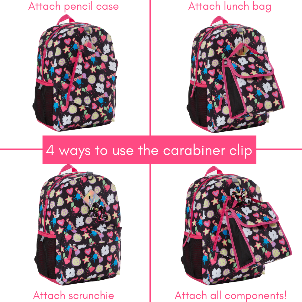 Club Libby Lu Heart Love Girls Backpack with Lunch Box and Water Bottle 6 Piece Set 16 inch Black