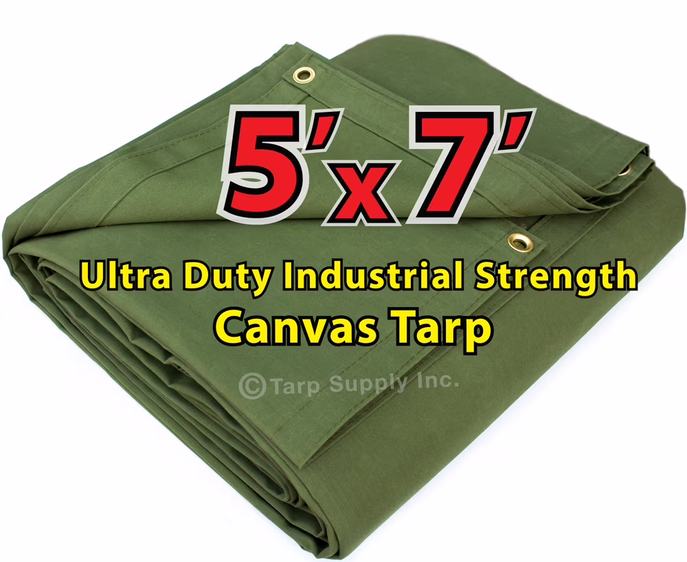 Tarp Supply, Inc. - 5' x 7' Military Grade, Duramost Exact Size Green Polyester Canvas Tarp