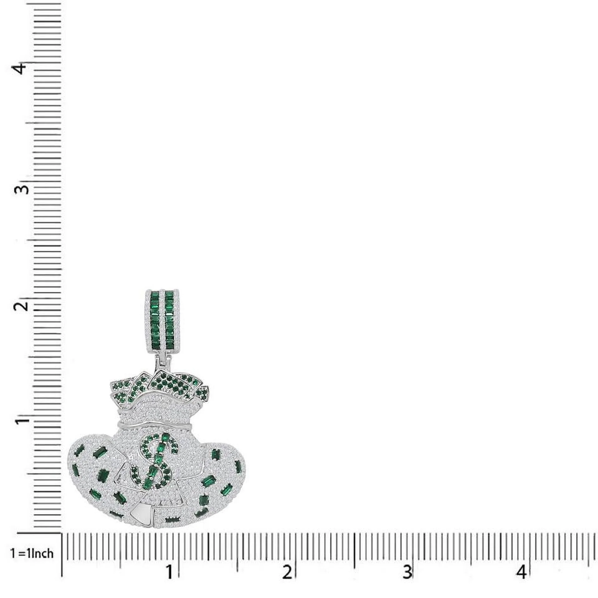 33+ Grams Real Sterling Silver Money Bag Cash Green Men's Baguette Pendant Charm