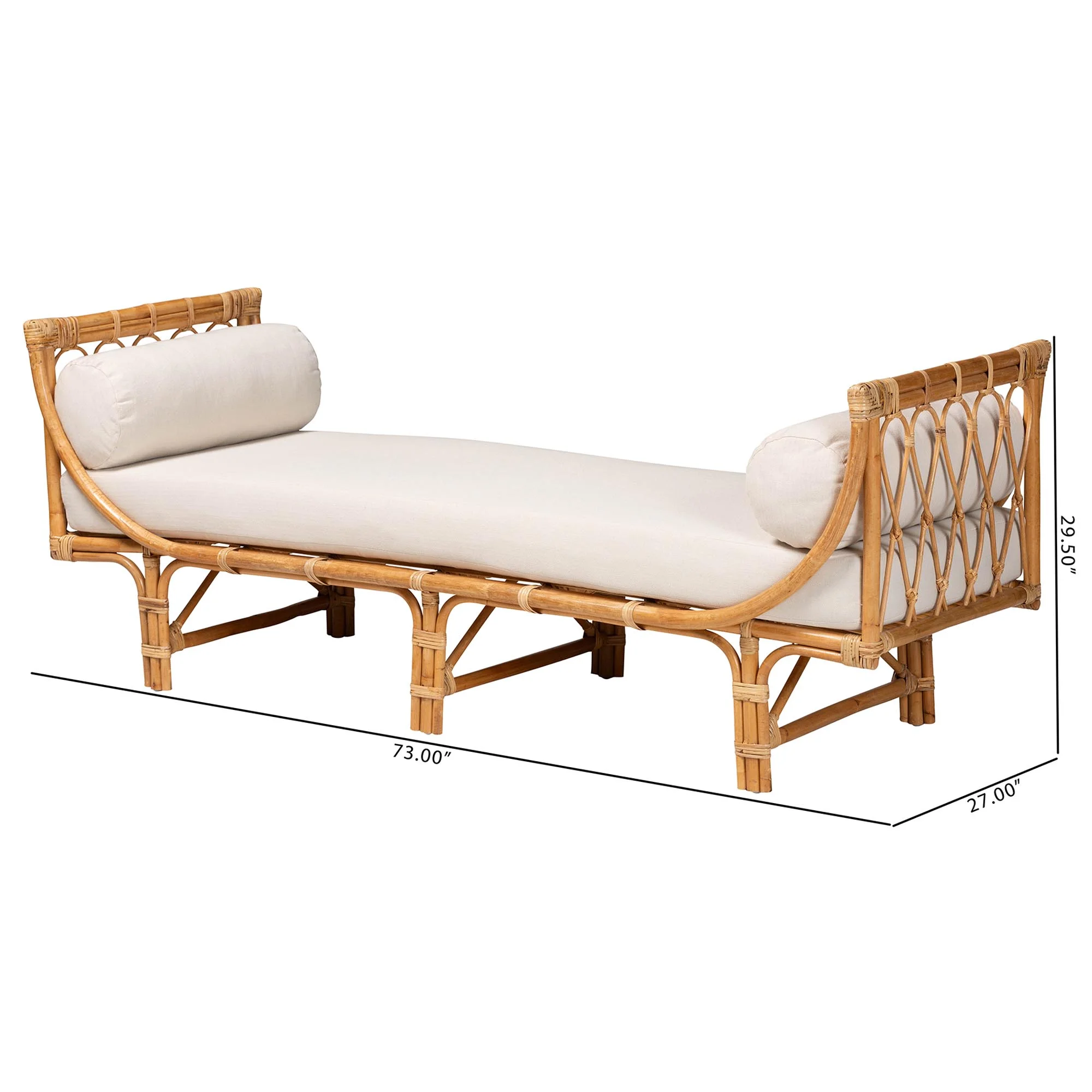 bali & pari Macias Modern Bohemian Natural Brown Rattan Daybed