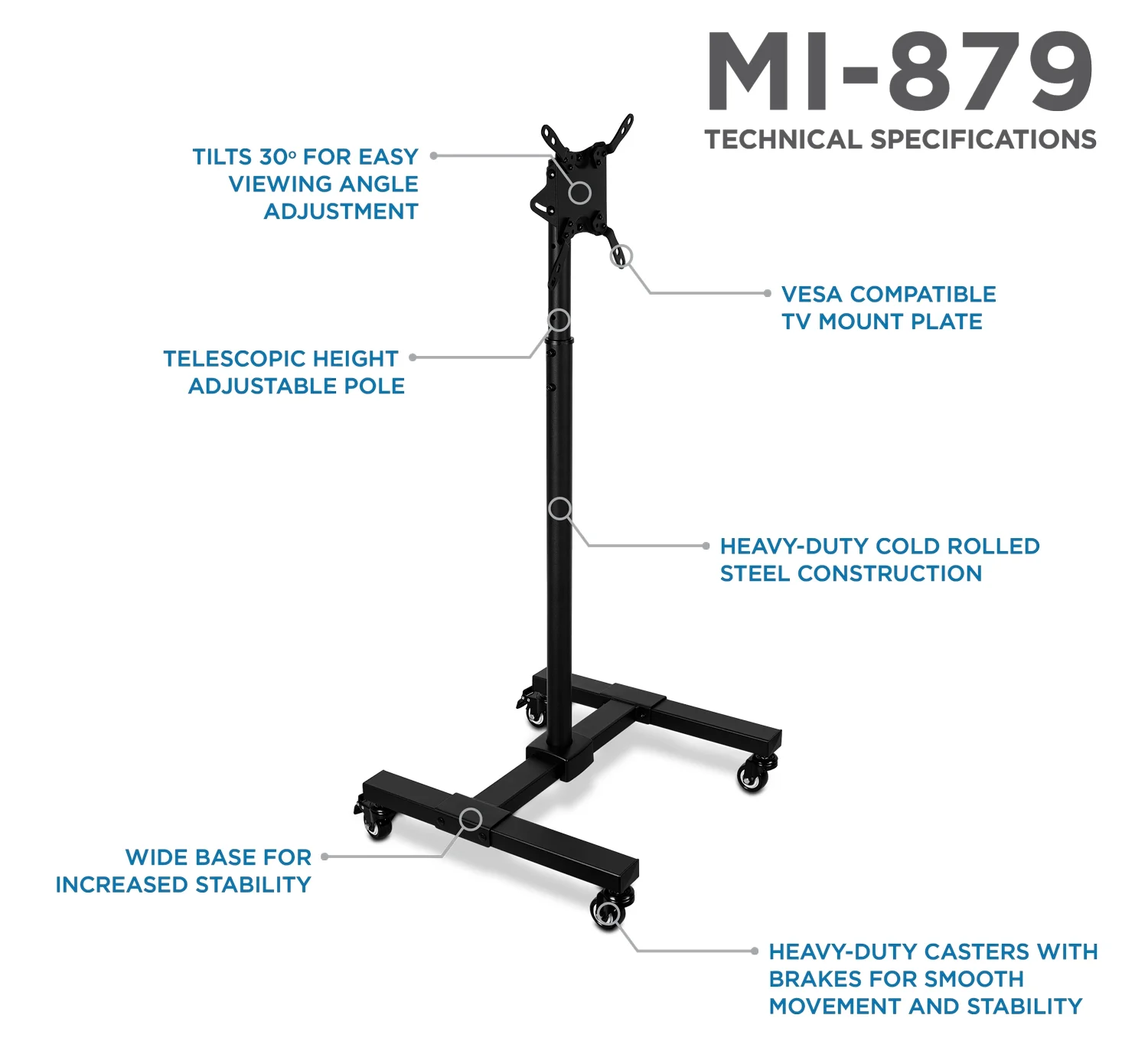 Mount-It! Adjustable Mobile TV Stand, up to 42 inch Tv's, with Rolling Stands, Home and Commercial