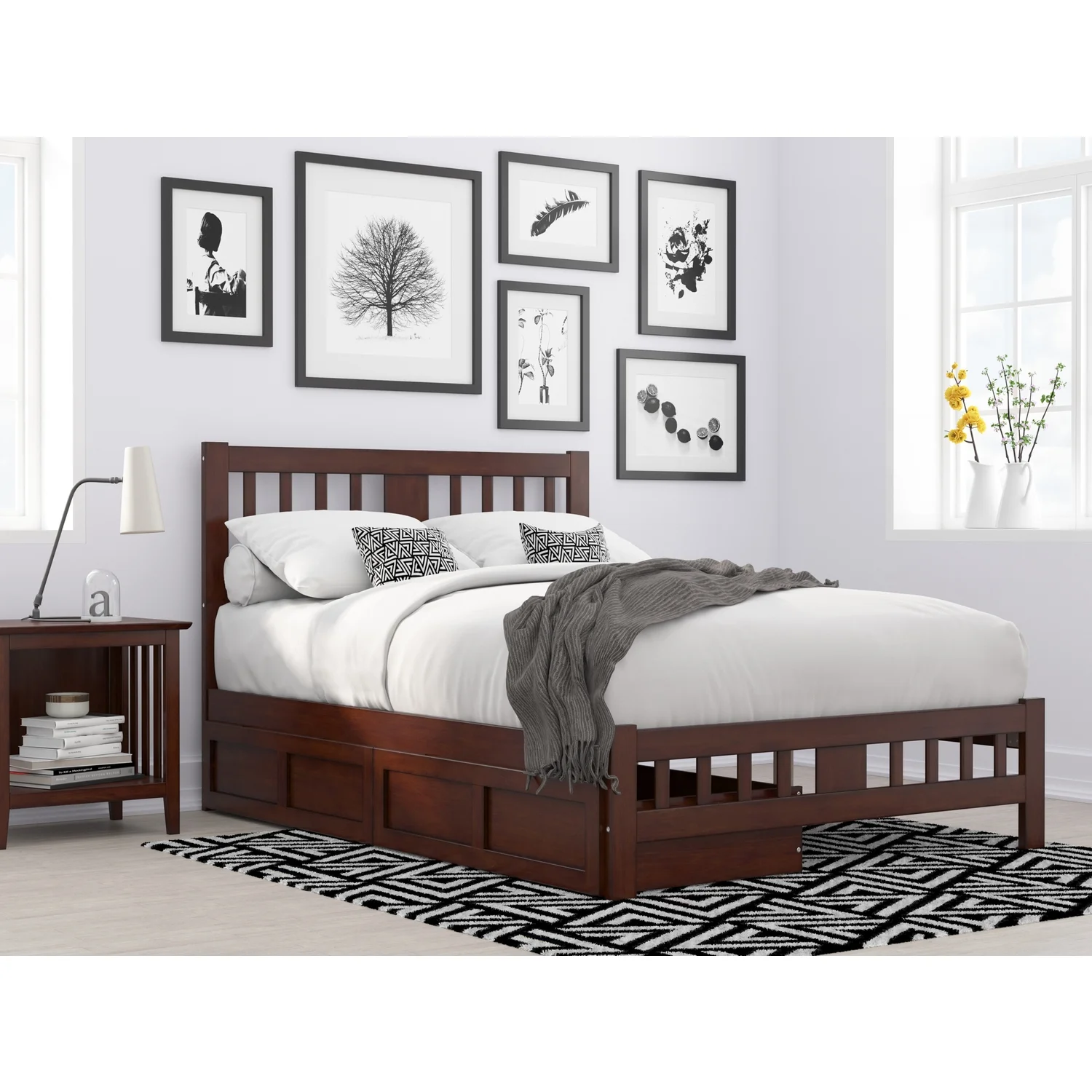 AFI Tahoe Wood Full Bed with Footboard and 2 Drawers in Walnut