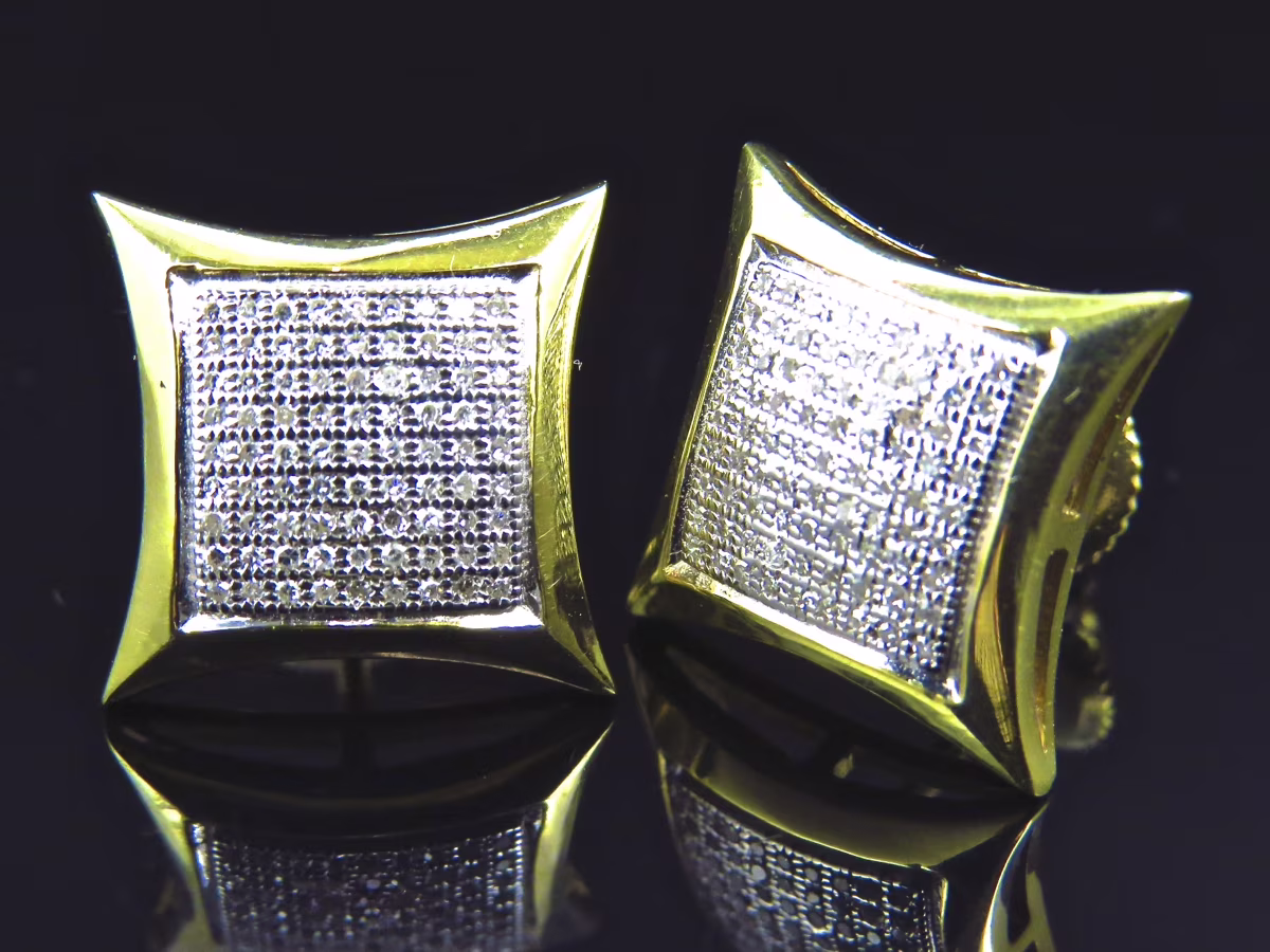 Puffed Pillow Kite Diamond Stud Earrings Plated In Yellow Gold (13MM .33ct)