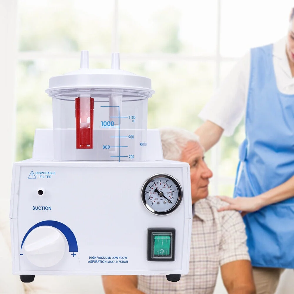 ZhdnBhnos 1000ml Dental Portable Vacuum Phlegm Suction Unit Emergency Quiet Medical Aspirator Machine Oil-Free Piston Pump White 110V 90VA