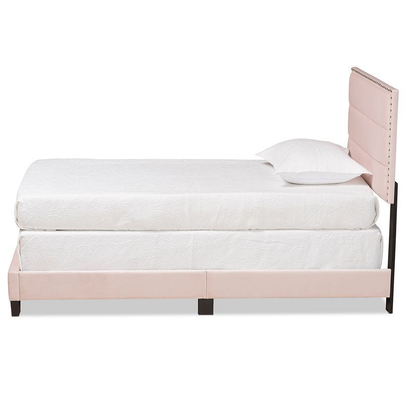 Bowery Hill Modern Velvet Fabric Upholstered Twin Size Panel Bed in Light Pink