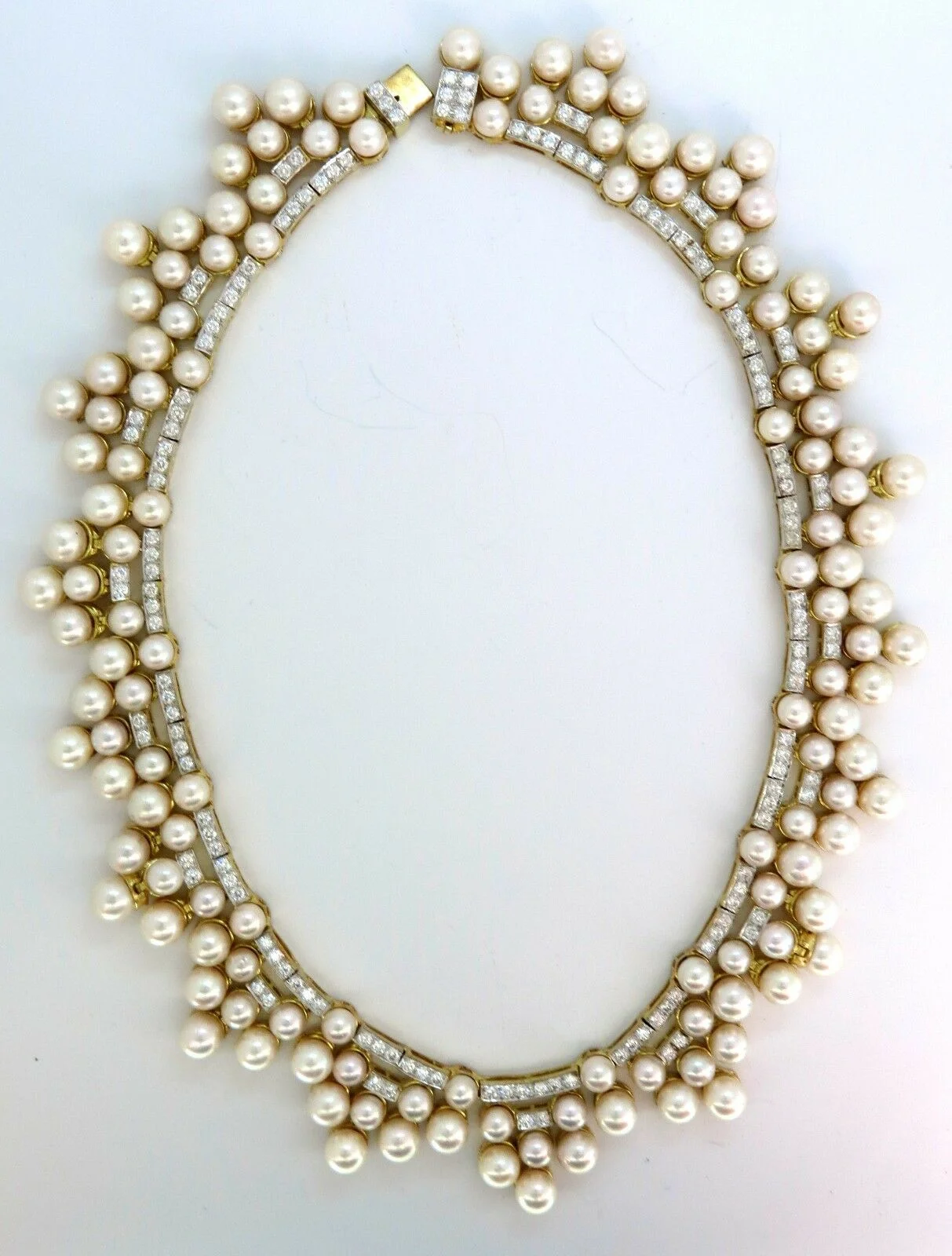 10.00ct NATURAL DIAMONDS & AKOYA PEARLS 18kt NECKLACE OPERA RIVIERA