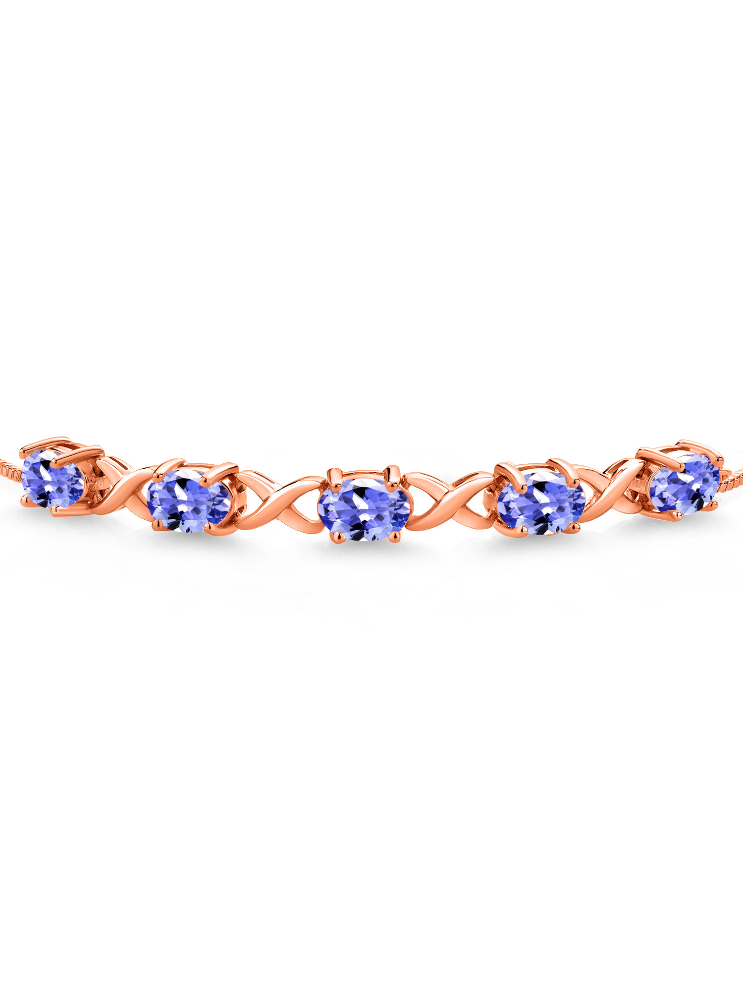 Gem Stone King 18K Rose Gold Plated Silver Blue Tanzanite Bracelet For Women (3.75 Cttw, Gemstone December Birthstone, Oval 7X5MM, Fully Adjustable Up to 9 inches)
