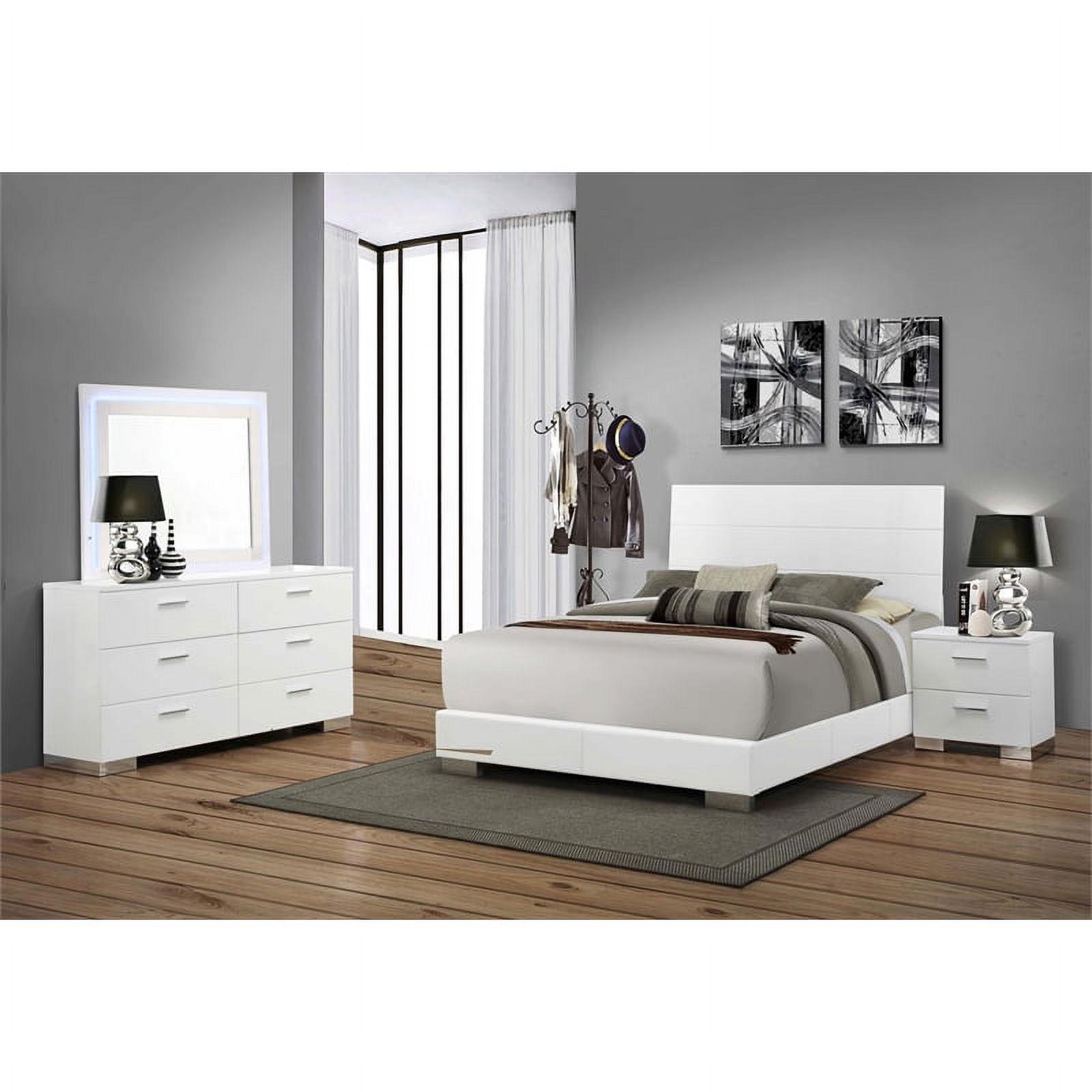 Pemberly Row 4-Piece Modern Wood Eastern King Bedroom Set in Glossy White