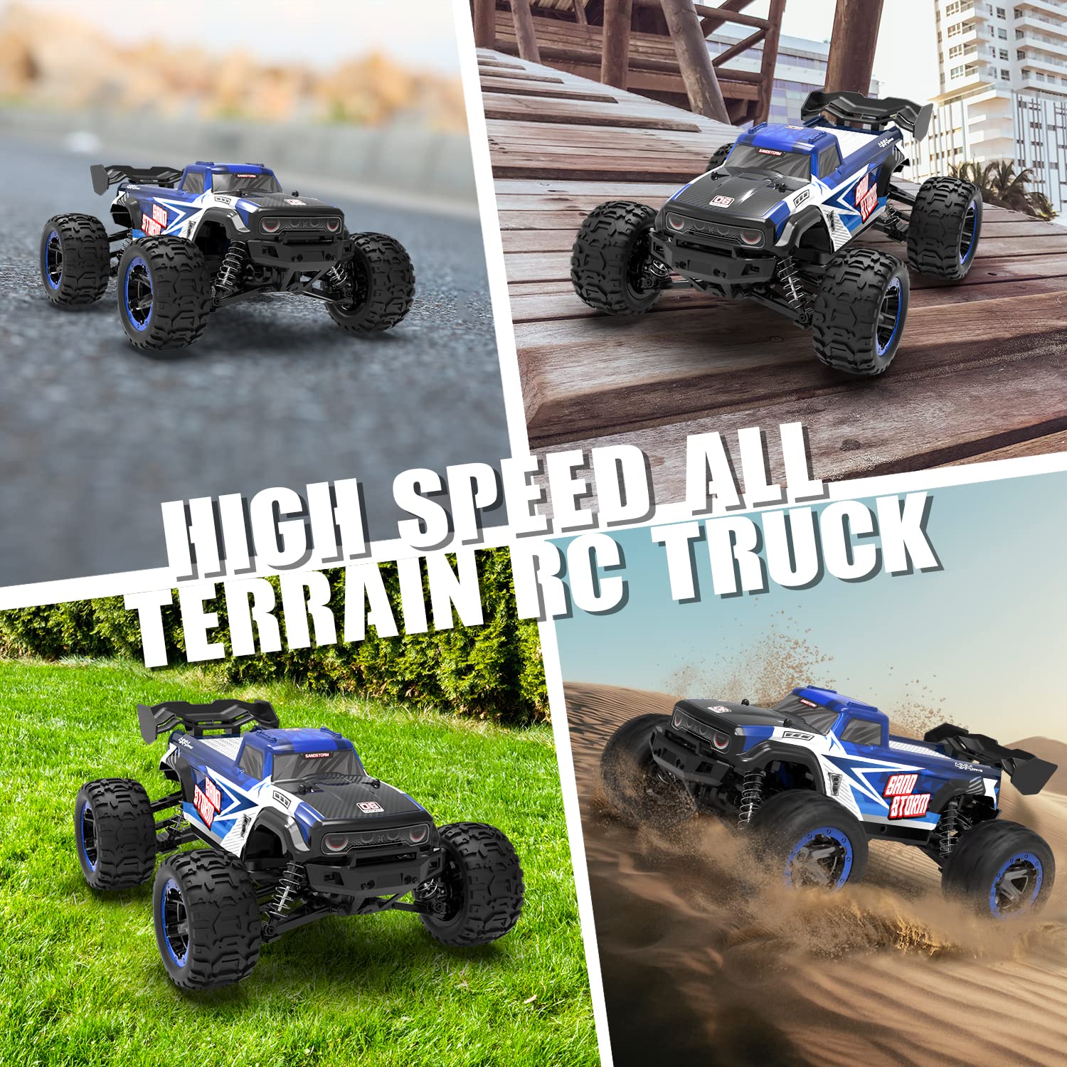RACENT 1:16 All Terrain RC Truck Sandstorm, RC Truck 30MPH High Speed Remote Control Car for Boys Kids and Adults (785-6 Blue)