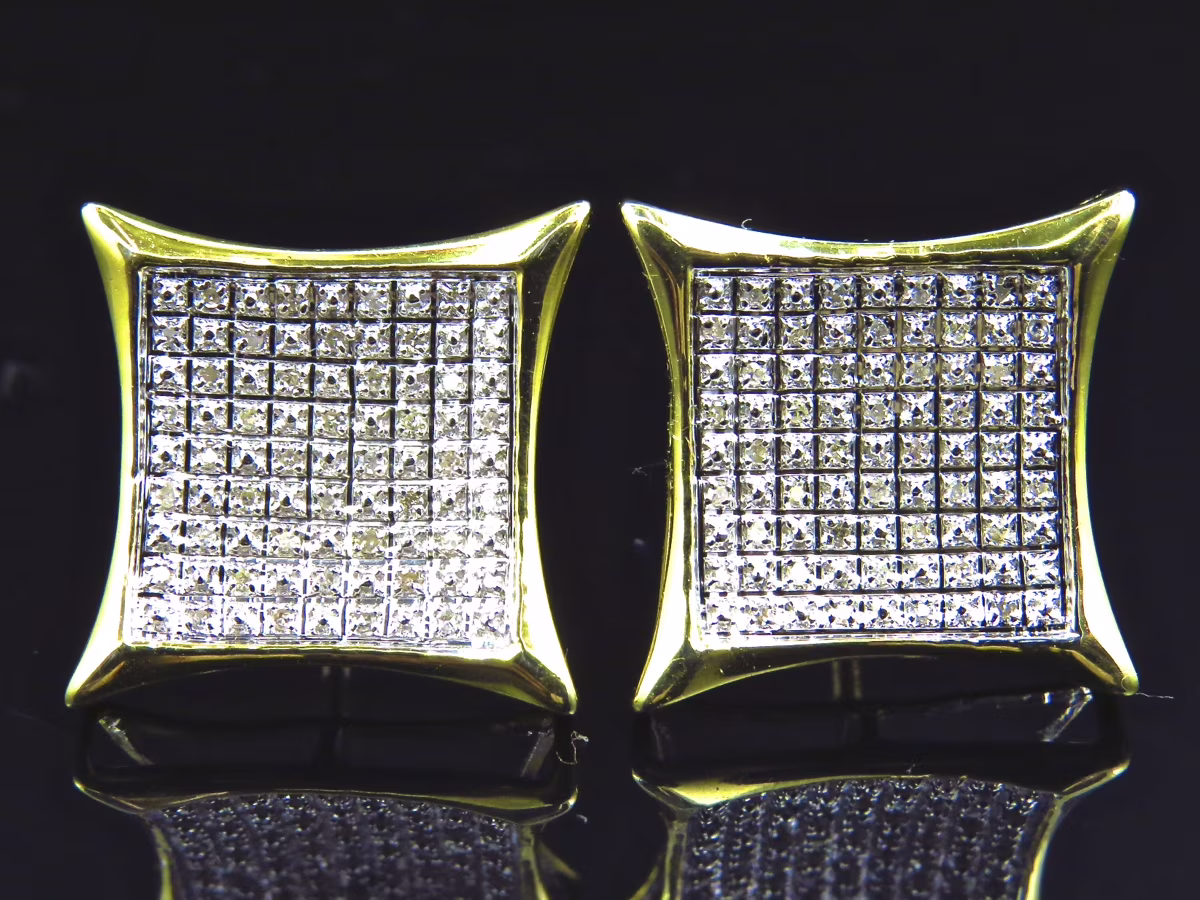 Square Kite Diamond Stud Earrings Plated In Yellow Gold (13.5MM .33ct)