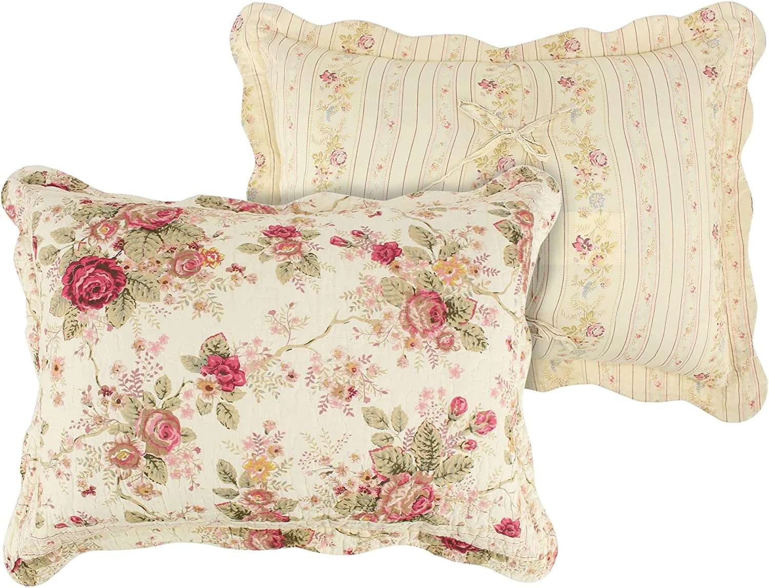 Greenland Home Fashions Antique Rose Shabby Chic Cotton Bedspread Set, Ecru, 3-Piece Queen