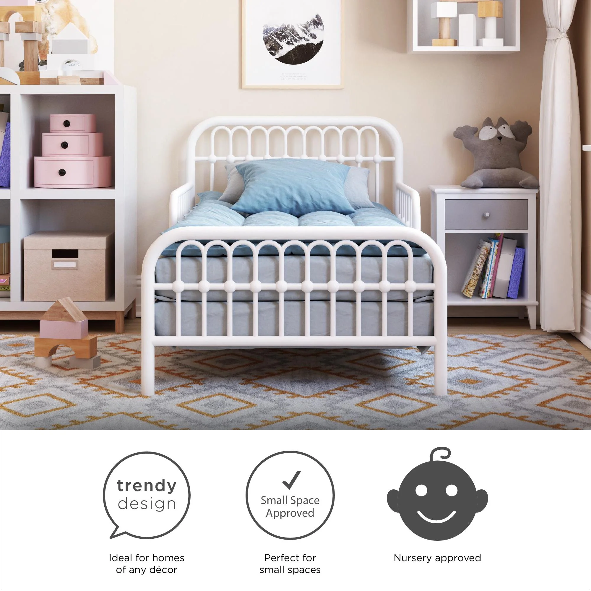 Little Seeds Monarch Hill Ivy Metal Toddler Bed with Safety 1st Sweet Dreams Baby & Toddler Mattress, Off White