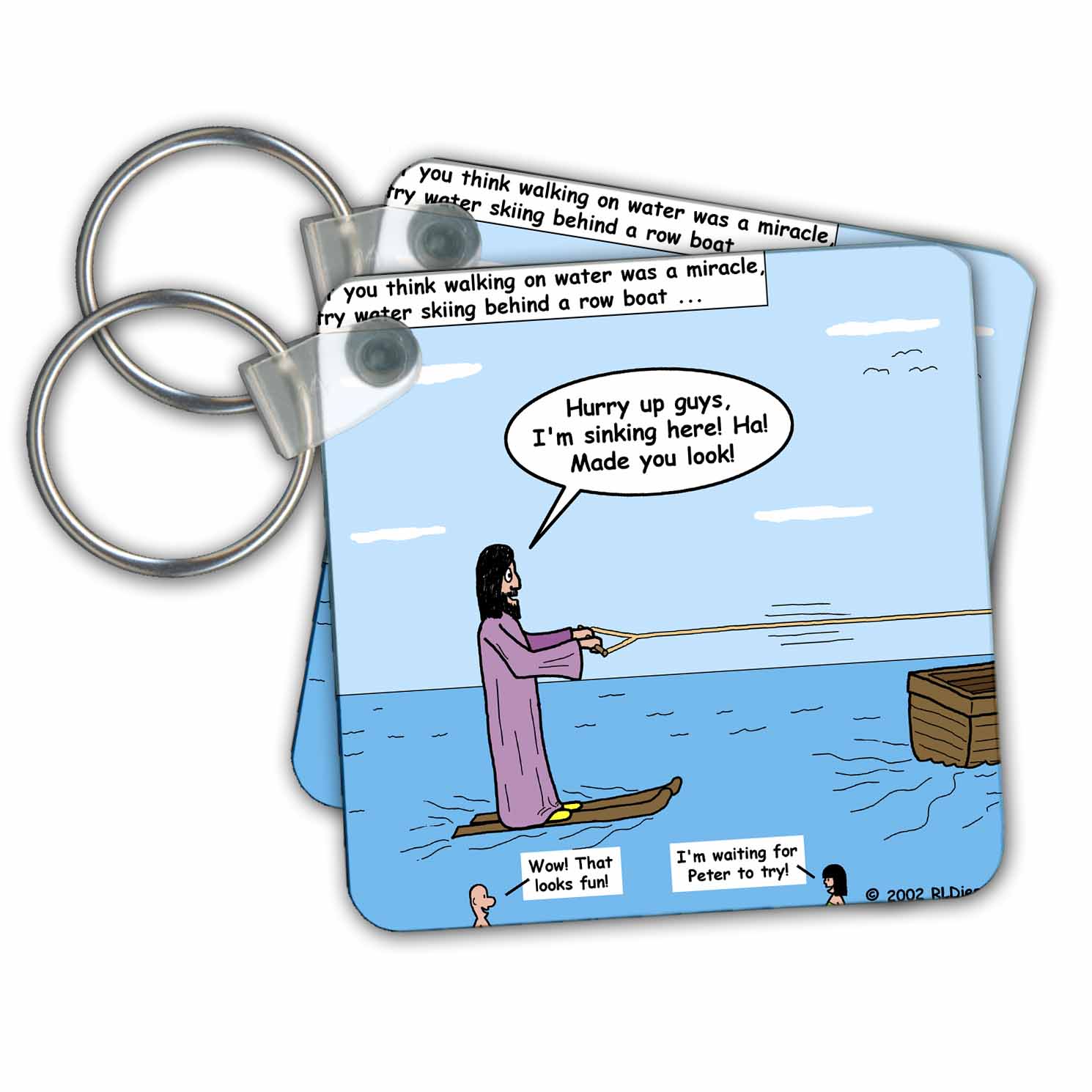 3dRose Jesus - Water Skiing - Key Chains, 2.25 by 2.25-inch, set of 2