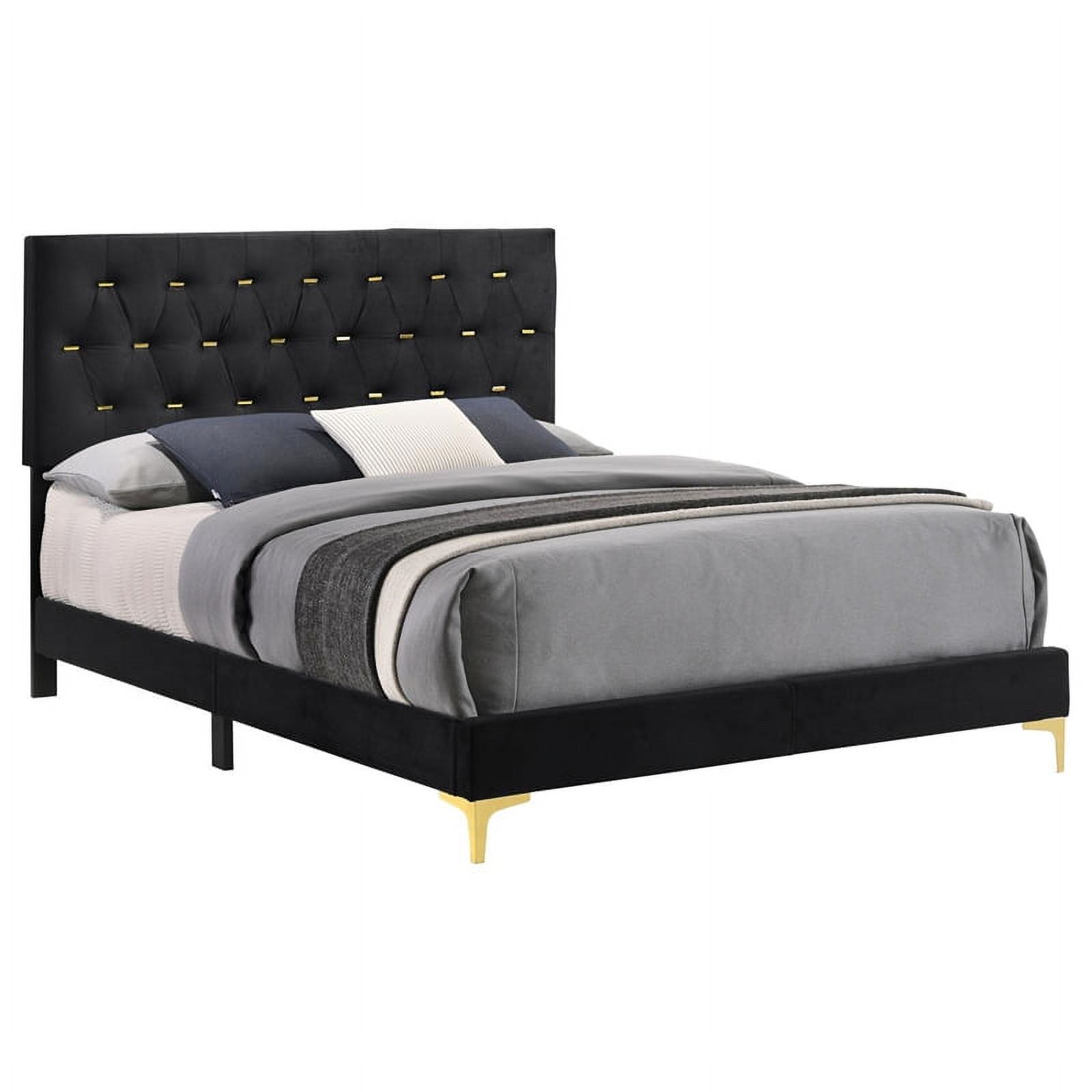 Pemberly Row Tufted Velvet Upholstered Panel Eastern King Bed Black