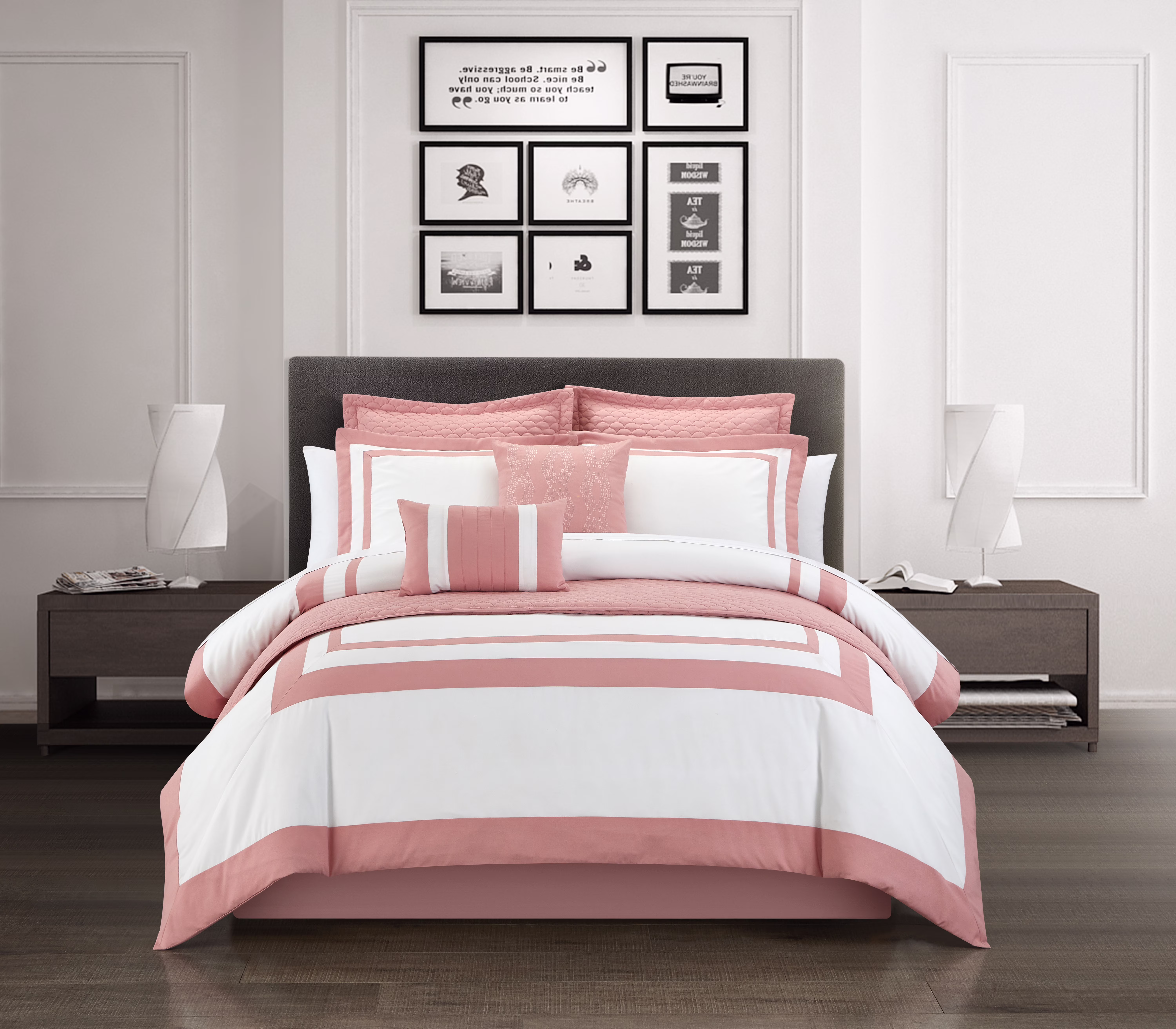 Chic Home Golda 6-Piece Color Block Comforter Set, Twin, Rose