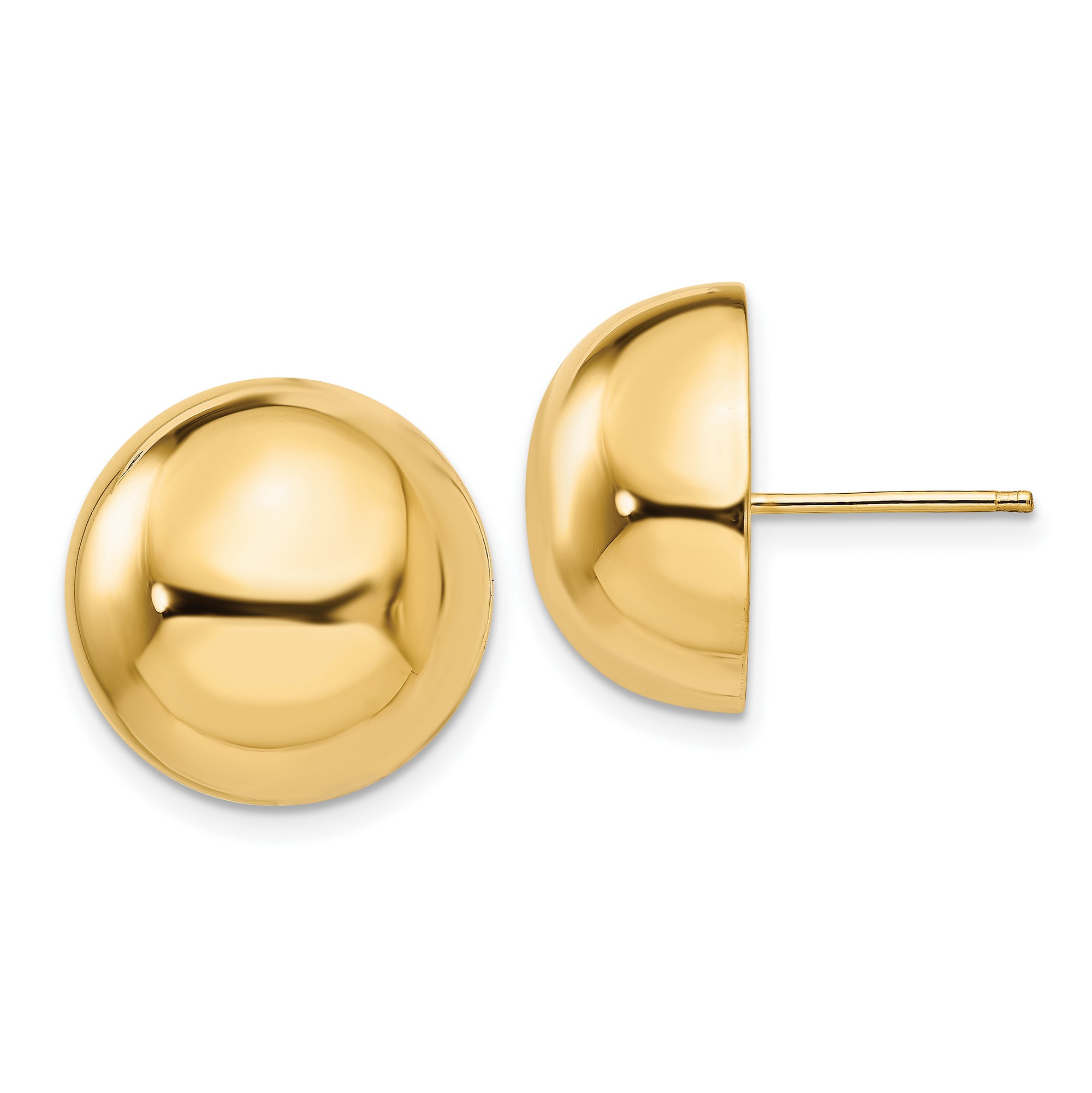 Polished Button Half Ball Post Stud Earrings in Real 14k Yellow Gold 16 mm