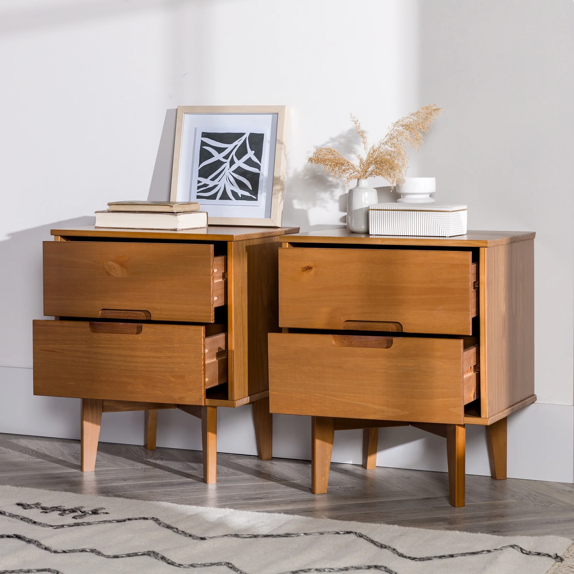 Walker Edison Sonoma 2-Drawer Nightstand, Caramel