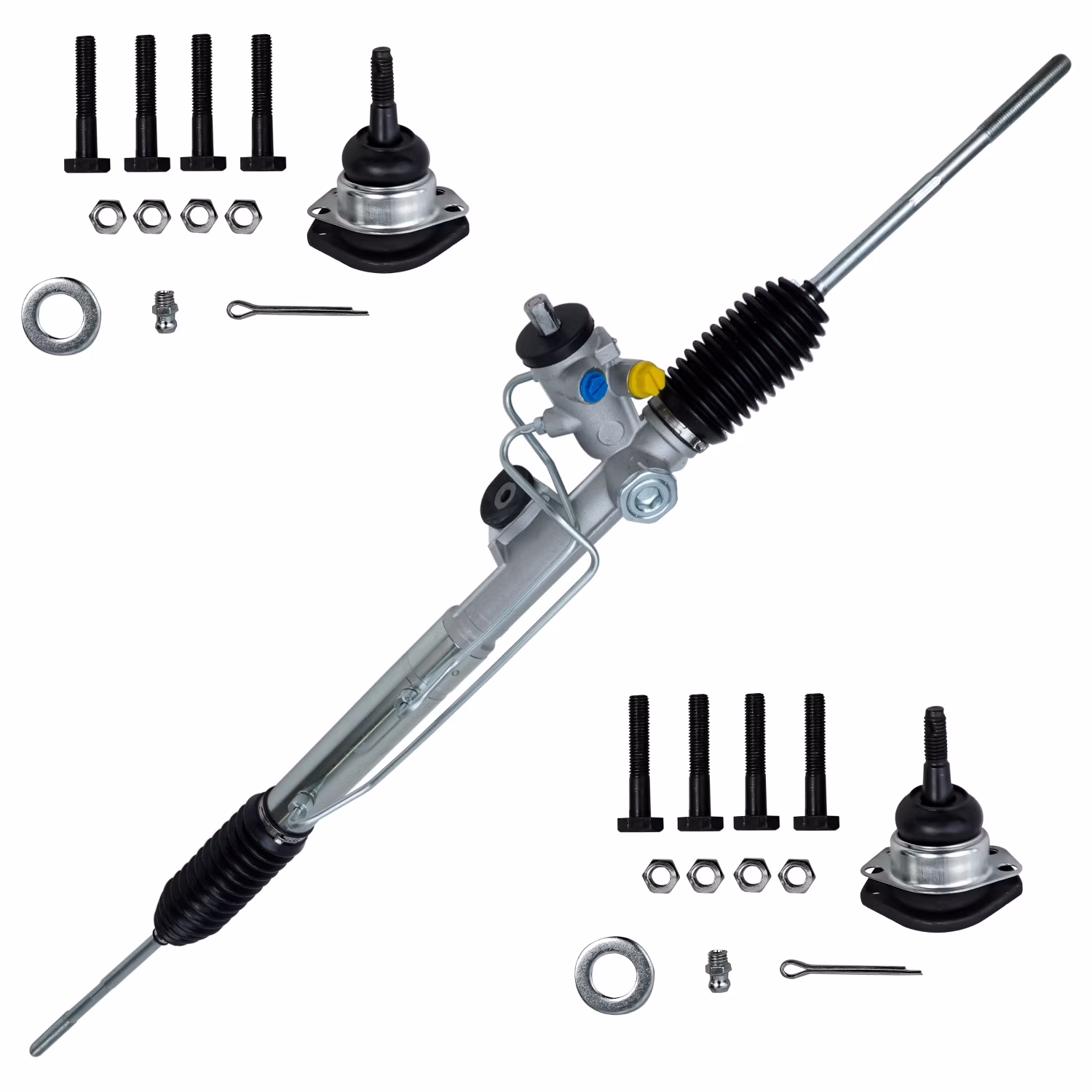 Detroit Axle - Power Steering Rack & Pinion + Front Upper Ball Joints Replacement for 84-87 Chevy Corvette [w/ 2.25 turns lock to lock; Without Handling Sport Sus.] - 3pc Set
