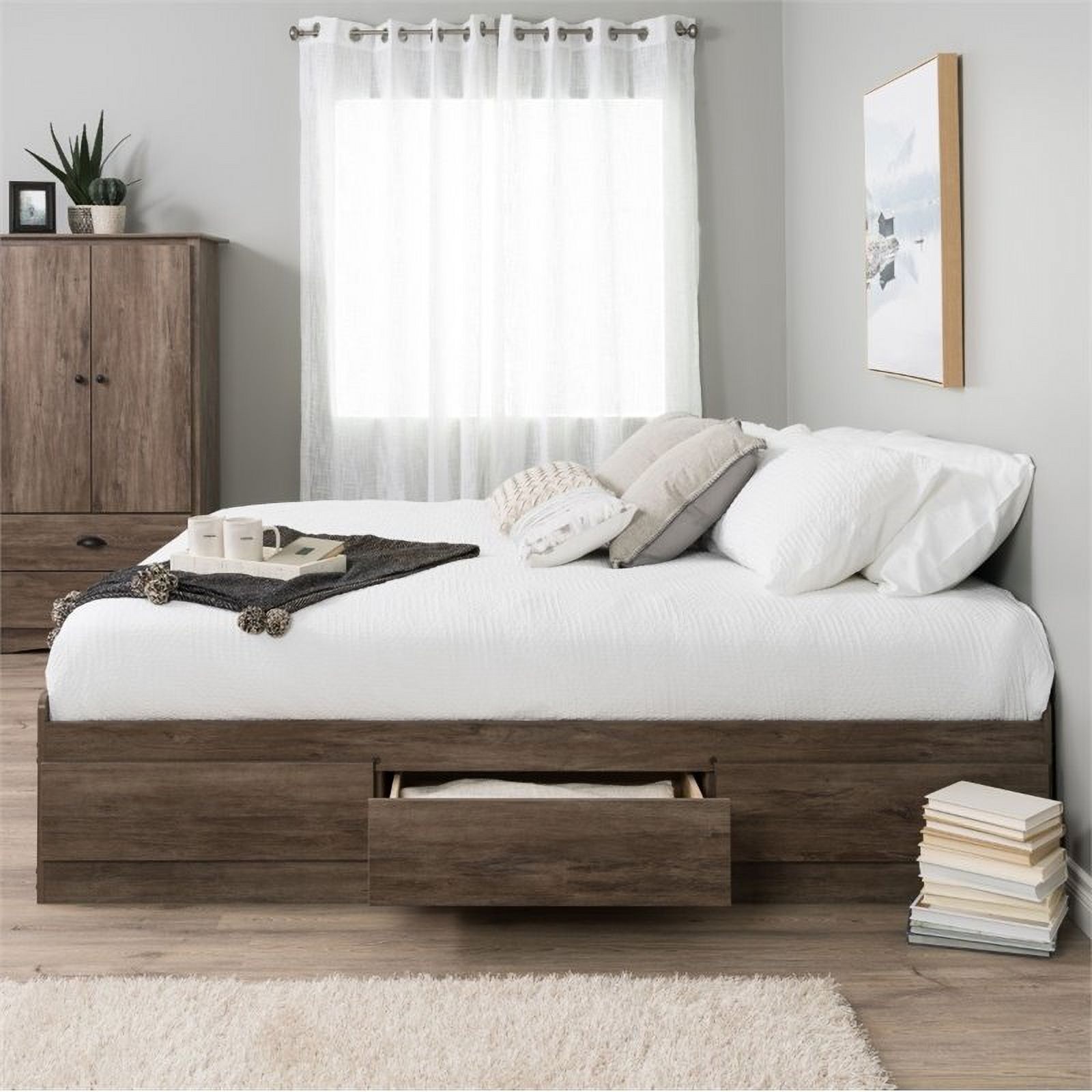 Pemberly Row Farmhouse Wood Queen Platform Storage Bed in Drifted Gray