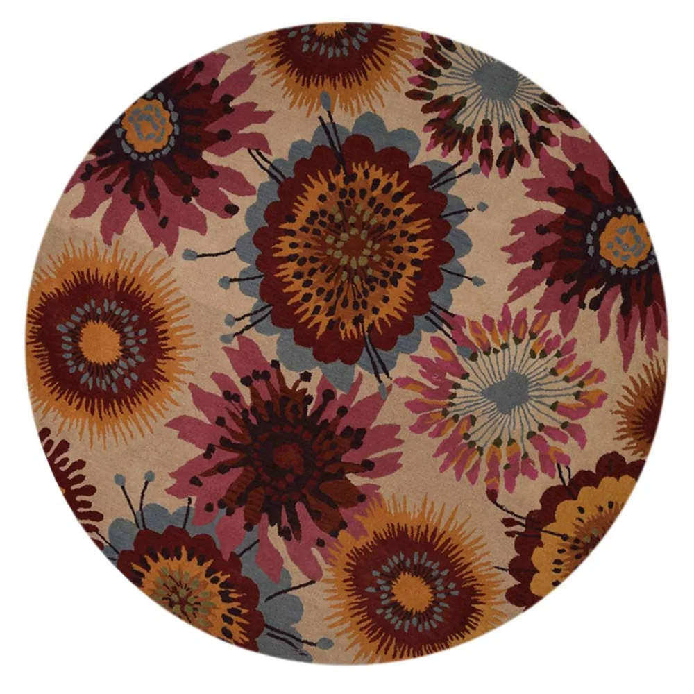 RUGSOTIC CARPETS HAND TUFTED WOOL ECO-FRIENDLY AREA RUGS - 10'x10', Round, Cream, Modern Contemporary Design, High Pile Thick Handmade Anti Skid Area Rugs for Living Room, Bed Room (K00512)