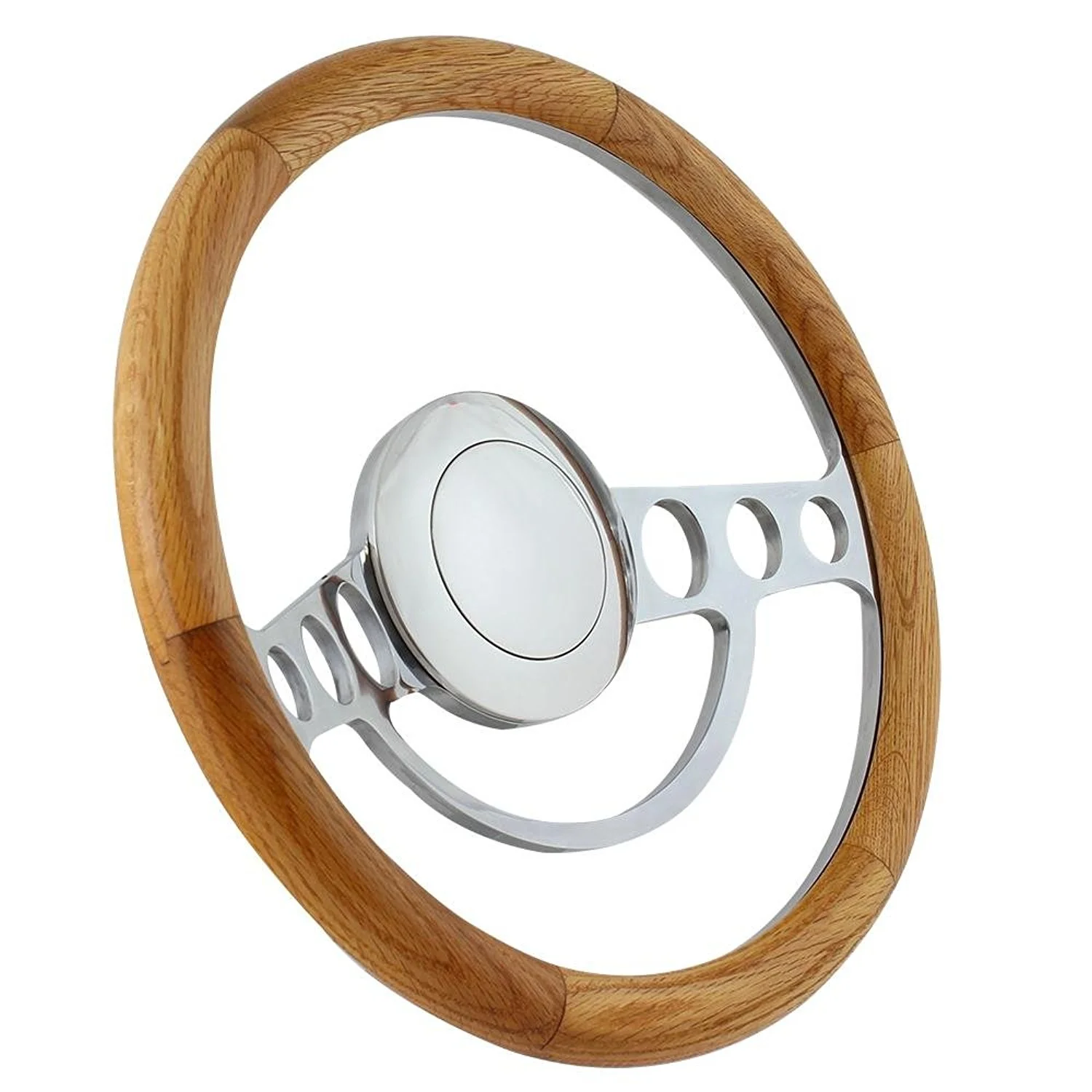 14 Inch Polished (3,5,9 Hole) Classic Steering Wheel Oak Wood Half Wrap