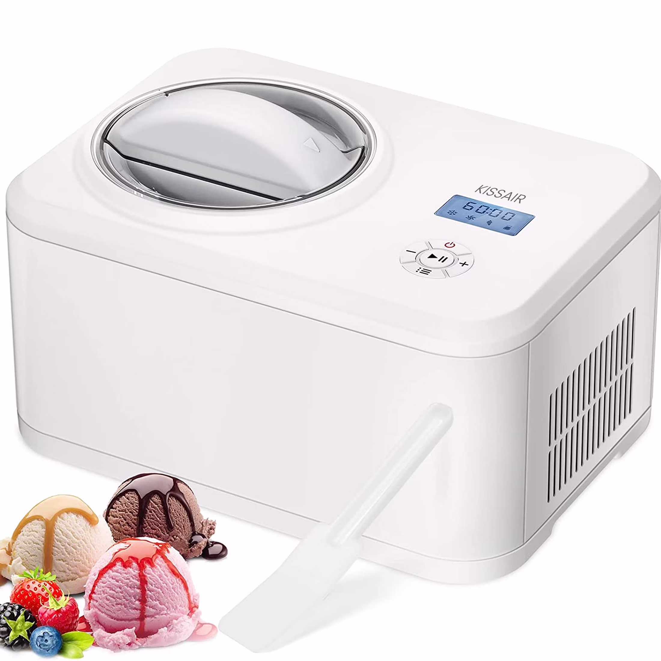 KISSAIR Ice Cream Maker - 4 Modes, Compressor, LCD Timer - 1.5-Quart Capacity