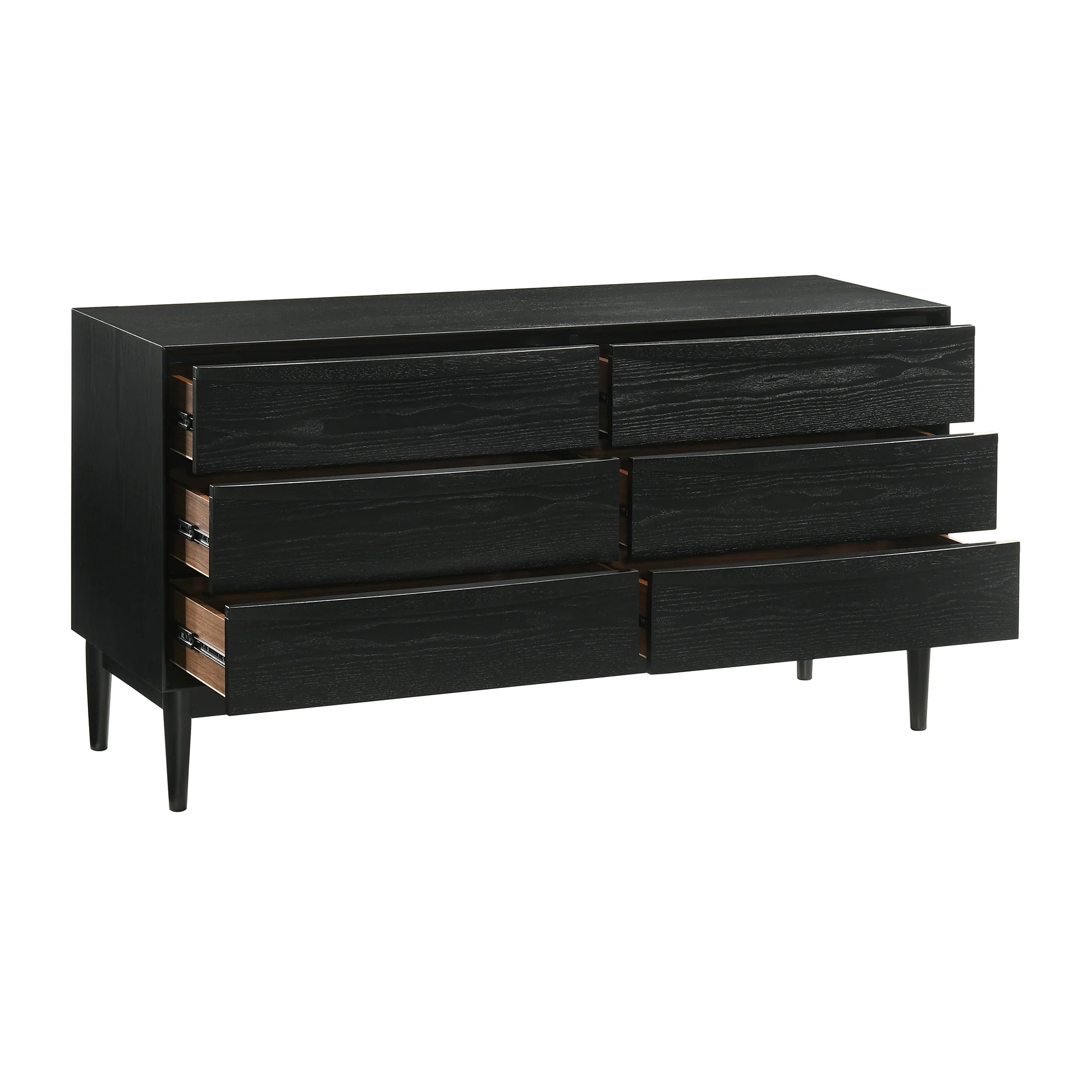 Artemio 6 Drawer Wood Dresser in Black Finish