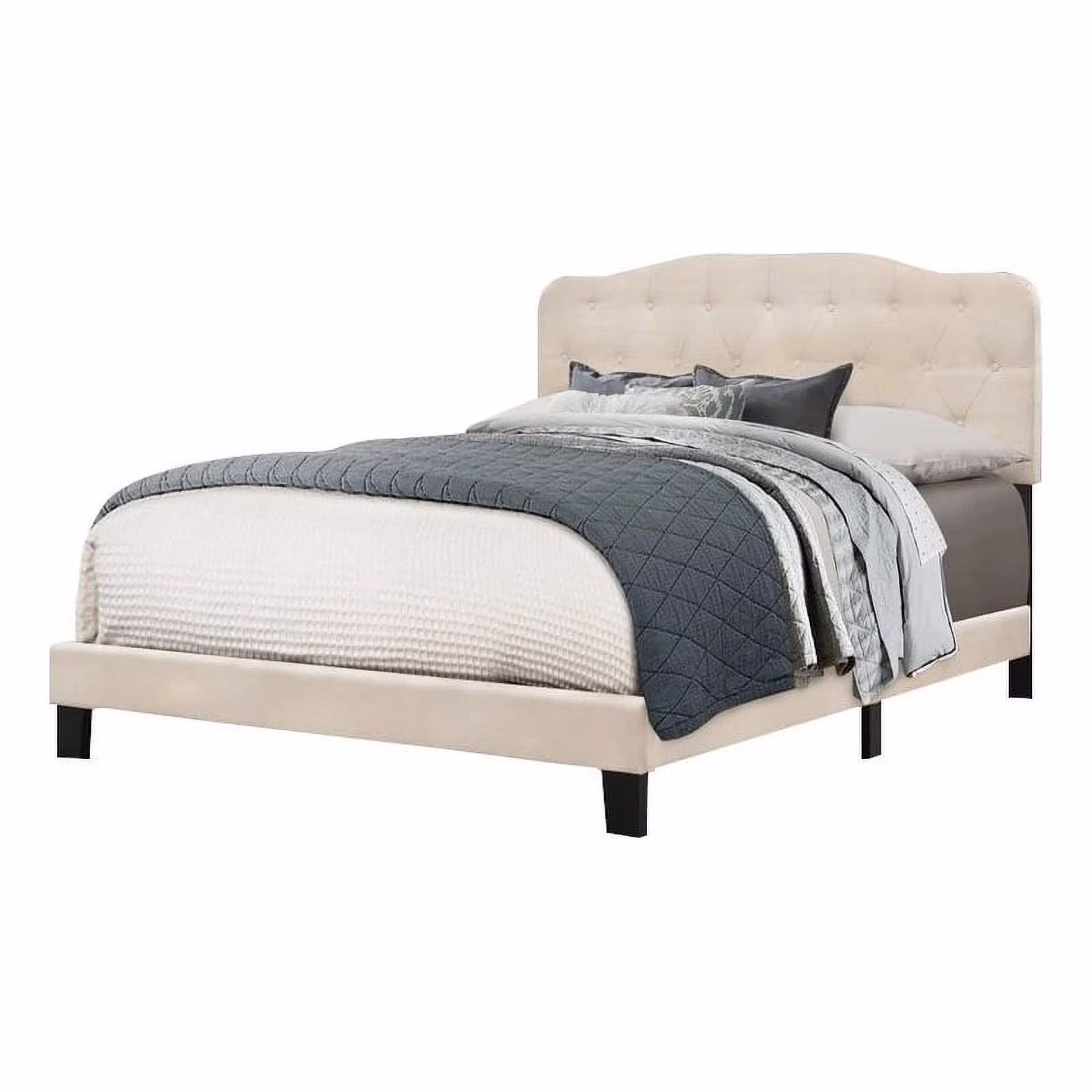 Kingfisher Lane Modern Wood/Fabric Upholstered Queen Panel Bed in Linen White