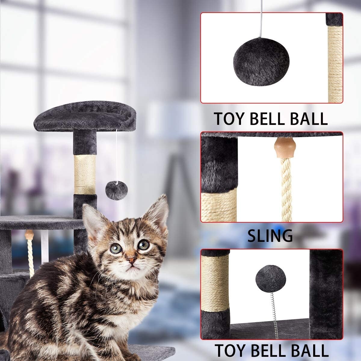 EROMMY Multi-Level Cat  Tree Tower Condo DarkGrey
