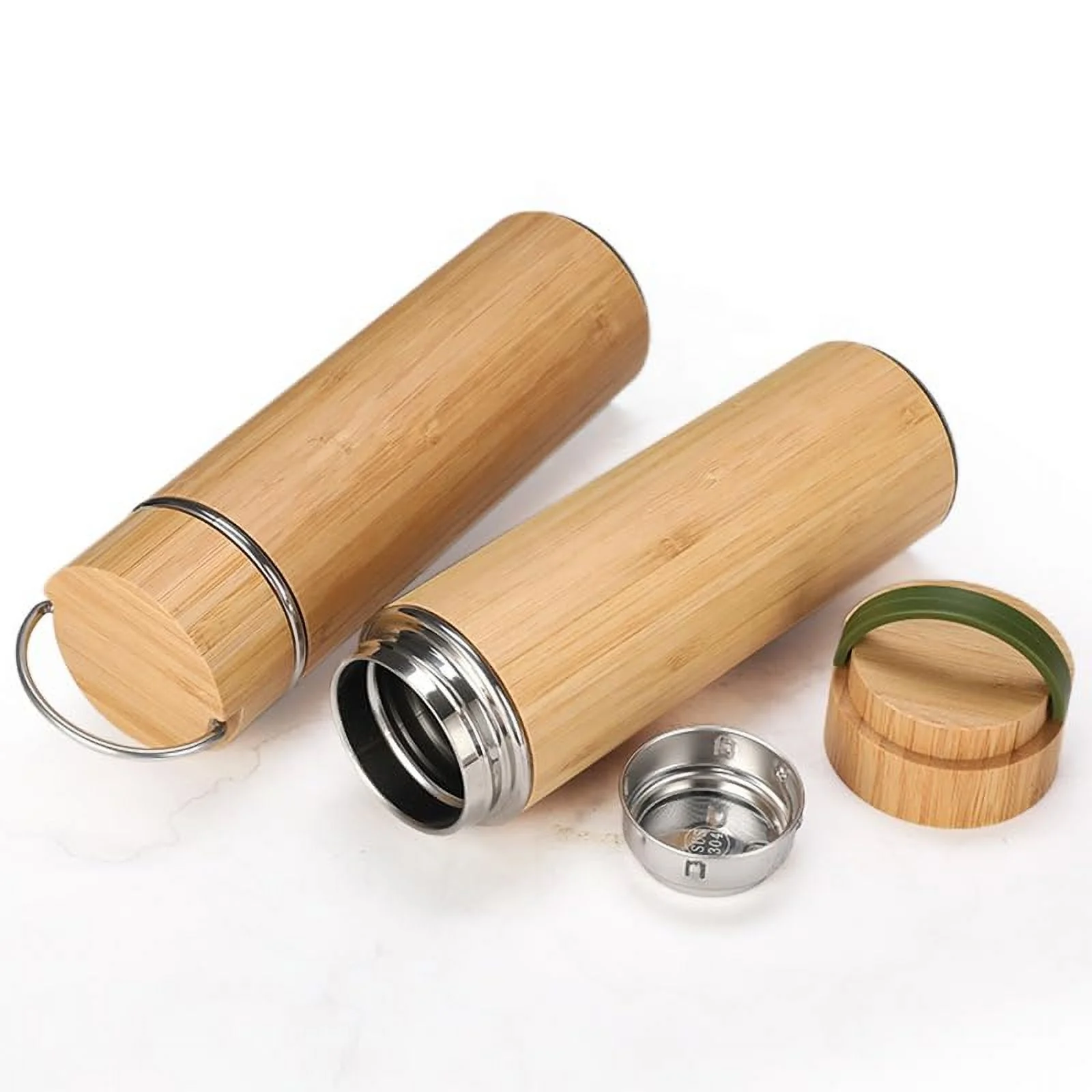 BAMBOO CRAFT THERMOS Cup Double Wall Vacuum Coffee Tumbler Tea Mug Handle Insulated Stainless Steel Water Beverage Bottle Dispenser Slate Matte Para Caf&eacute; Collection