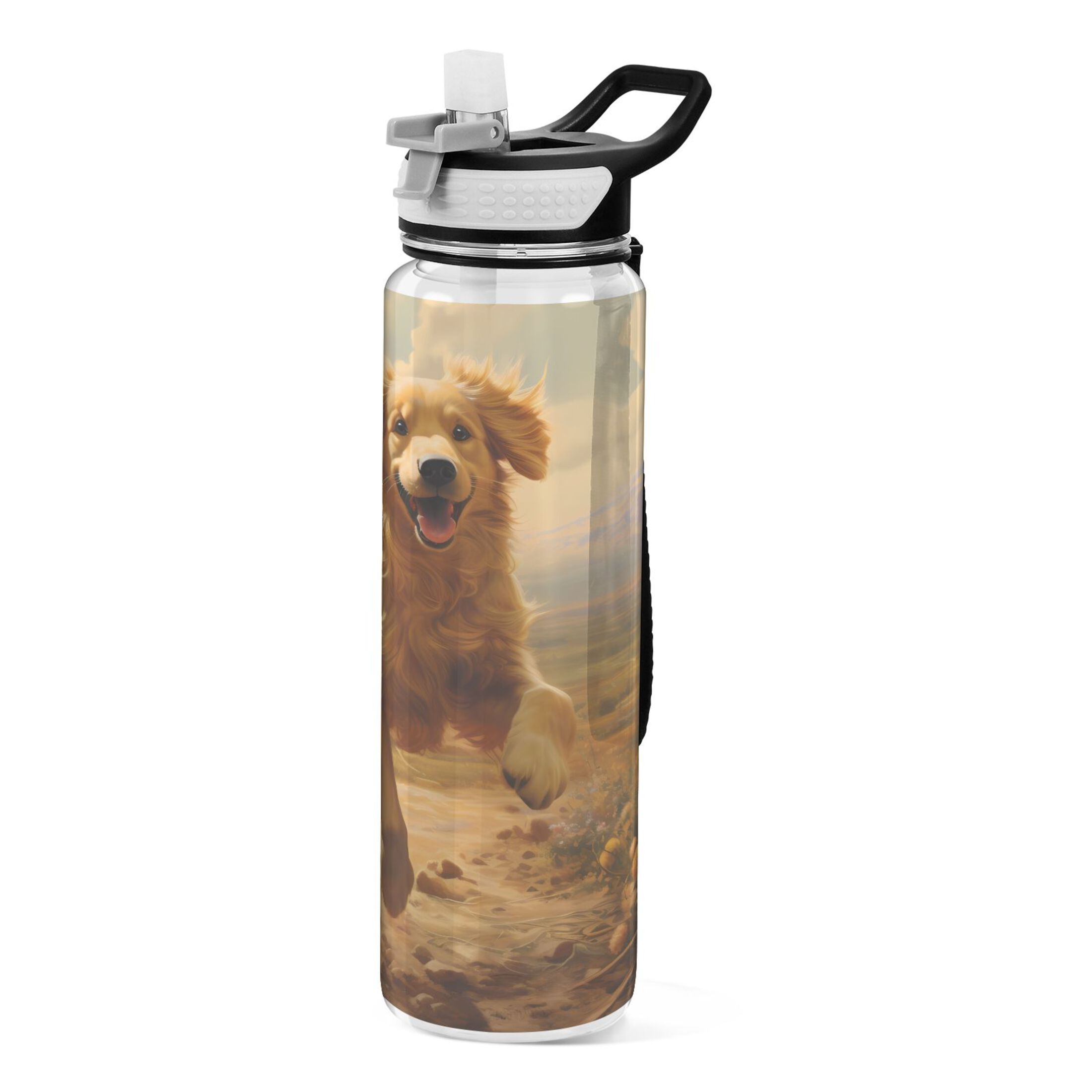 Dog Run in Field 32oz Water Bottles with Straw Tritan Leakproof Sports Bottle BPA Free Clear for Fitness Gym Swimming Cycling