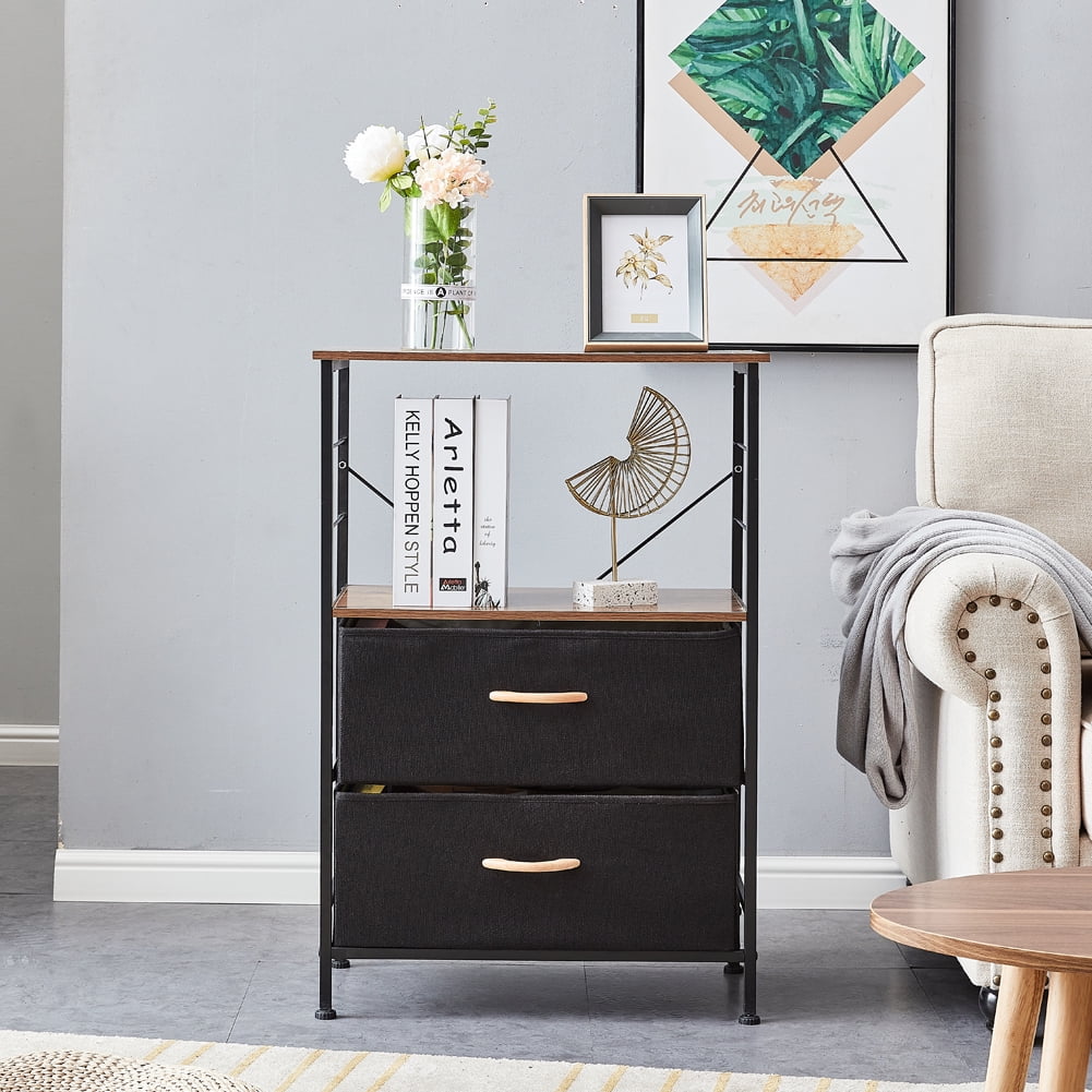 Musuos Bedside Table with 2 Fabric Drawers, Metal Frame Industrial Style