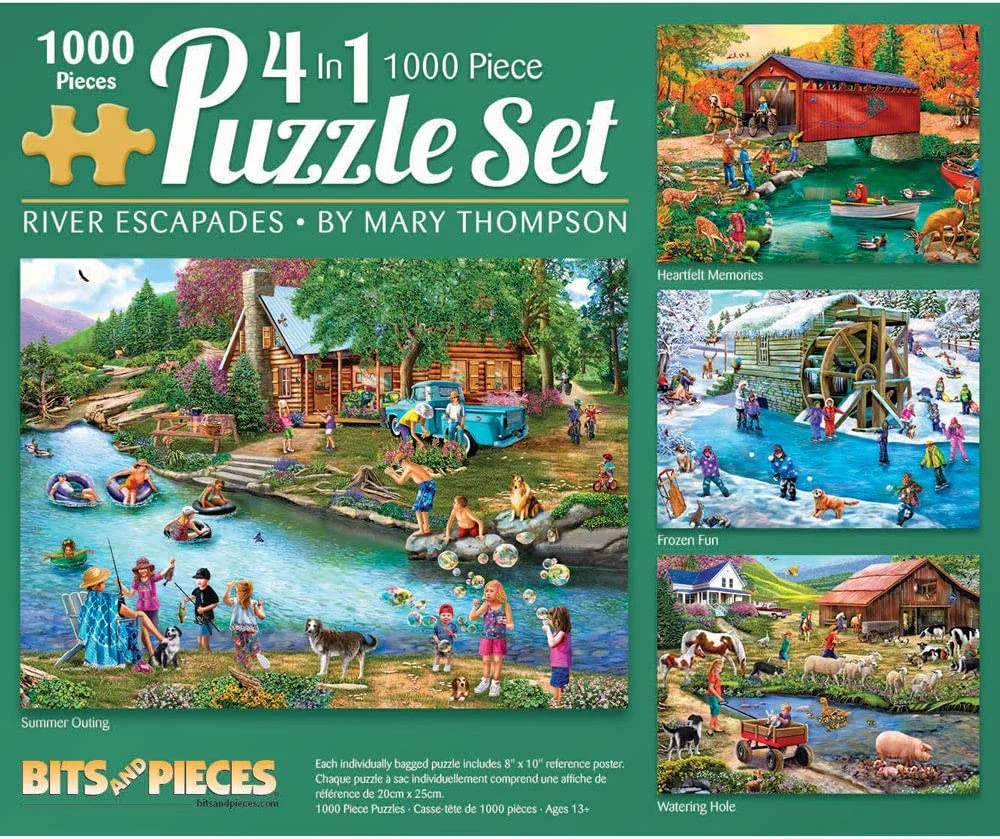 Bits and Pieces - 4-In-1 Multi-Pack River Escapades 1000 Piece Jigsaw Puzzles for Adults - Each Puzzle Measures 20
