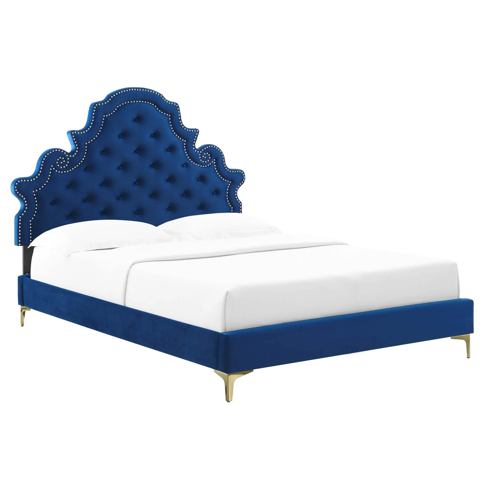 Modway Gwyneth Tufted Performance Velvet Twin Platform Bed in Navy