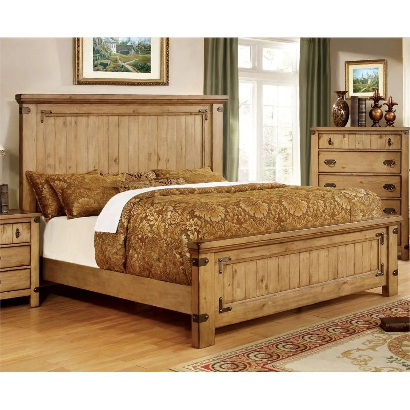 Bowery Hill 3-Piece Farmhouse Wood Bedroom Set in Weathered Brown Elm