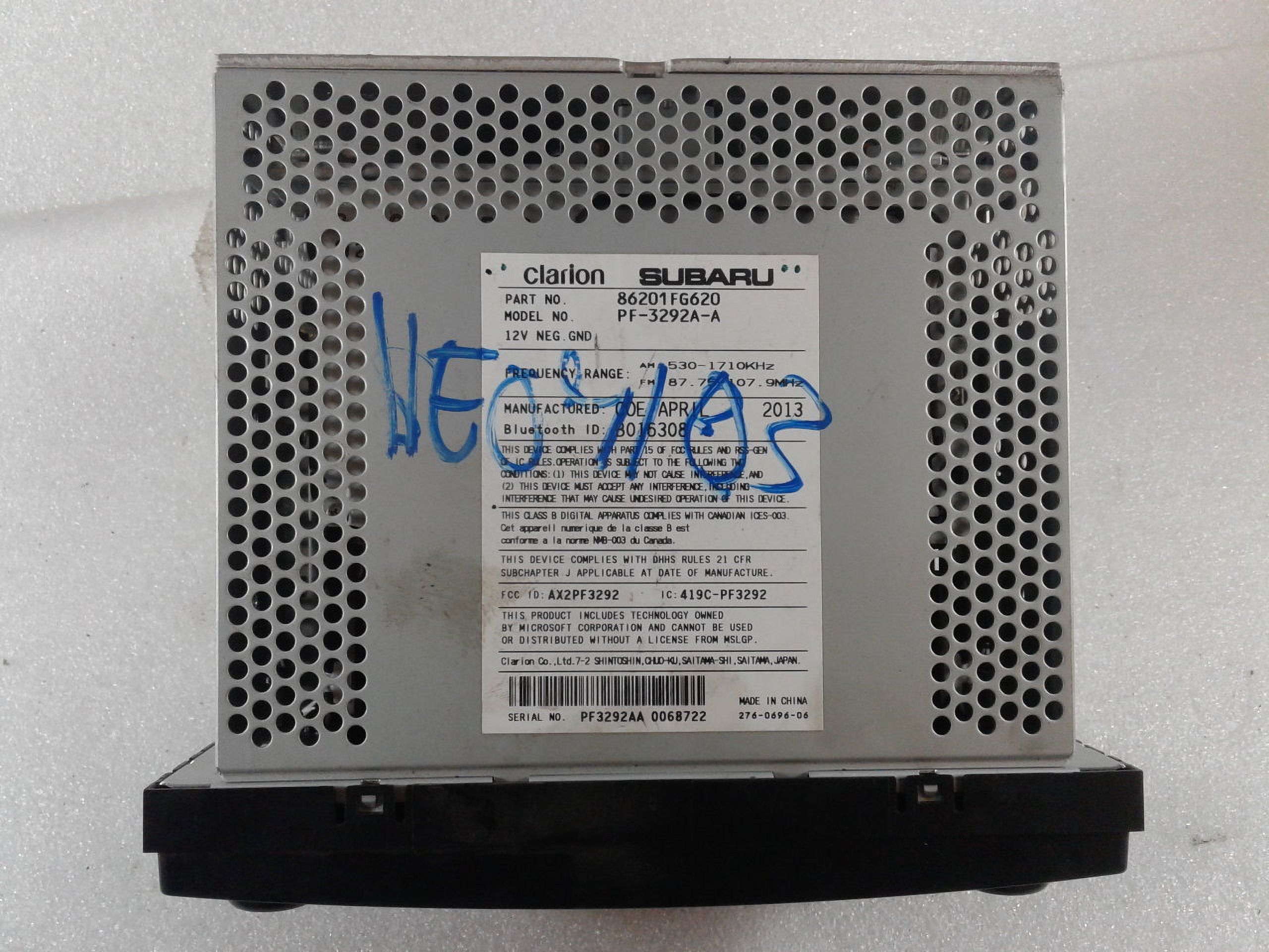 Pre-Owned 2013 Subaru Impreza AM FM MP3 Single Disc CD Receiver 86201FG620 OEM LKQ (Good)