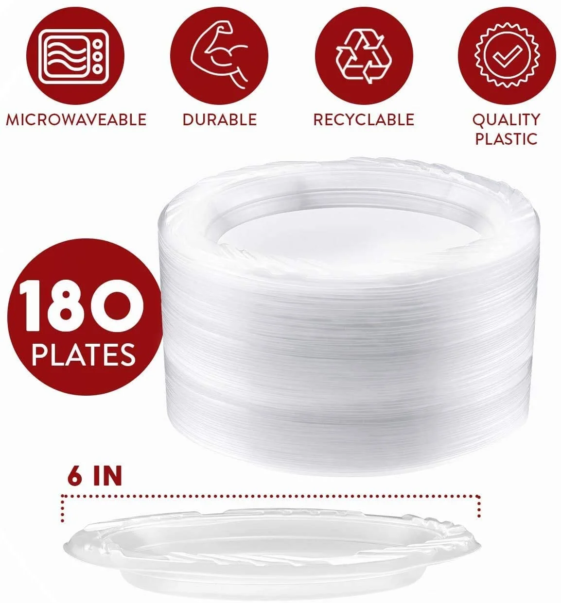 6 Inch Disposable Clear Plastic Plates In Bulk By Framo for Party and Dinner, And For Any Occasion, Microwaveable, BBQ,