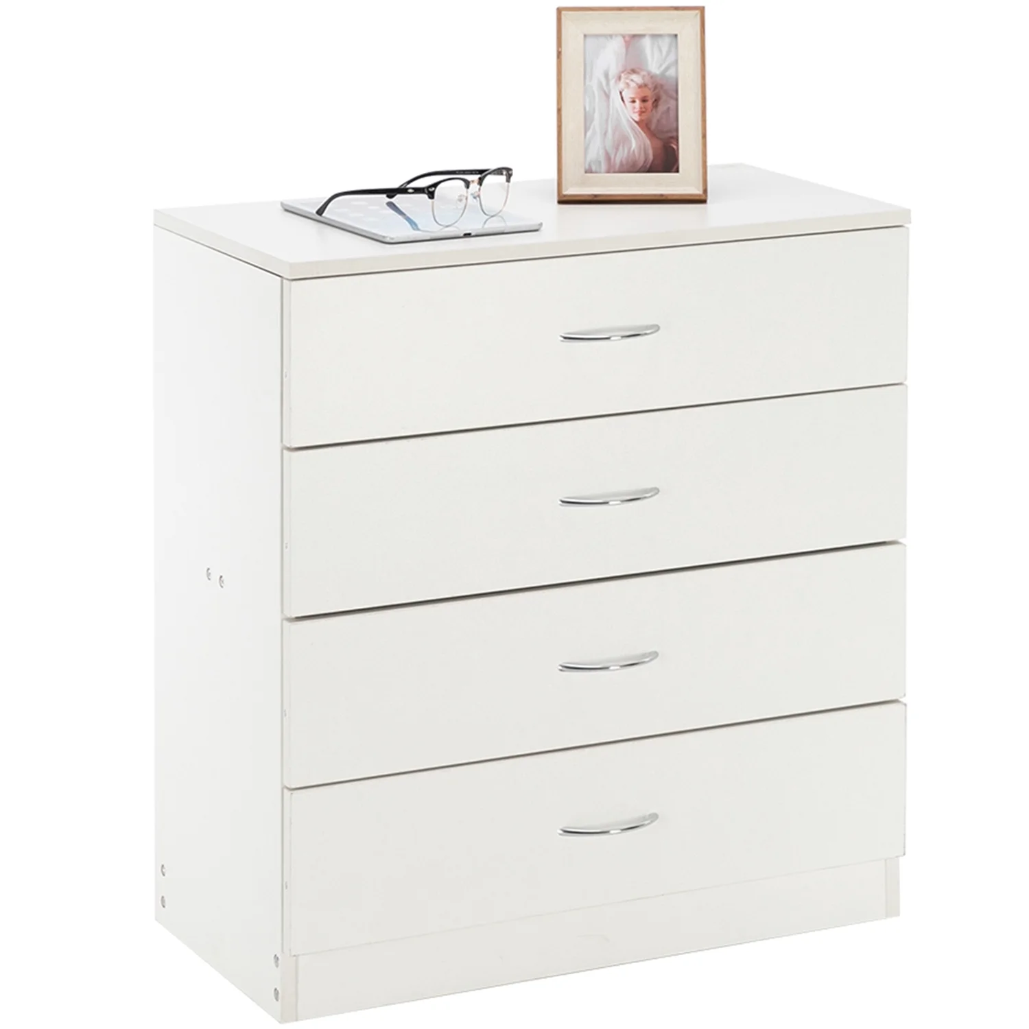 uhomepro Dresser for Bedroom, 4 Drawer Dresser Chest, Modern Nightstand Chest Organizer with 4 Drawers for Living Room, Entryway, Closet, White