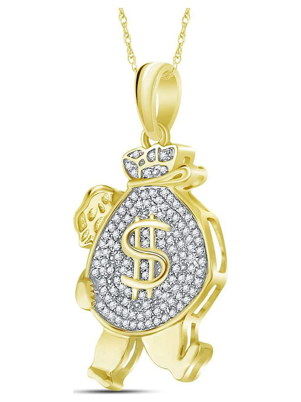 10kt Yellow Gold Mens Round Diamond Money Bag Man Charm Pendant 1/4 Cttw